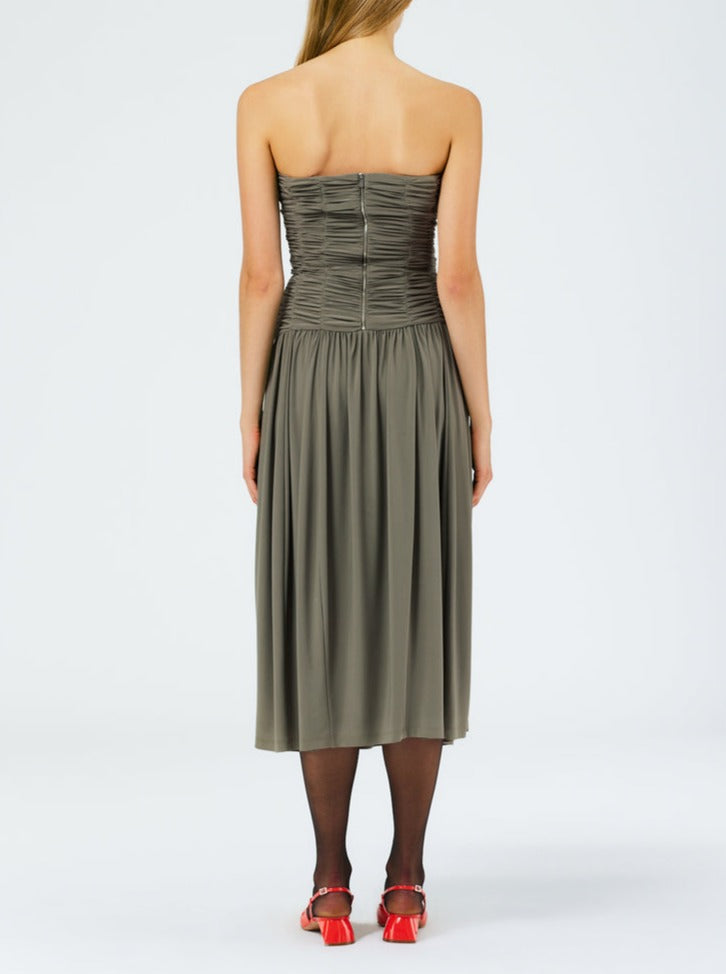 Tibi-Drapey Jersey Ruched Strapless Dress - Granite-Dresses-Boboli-Vancouver-Canada