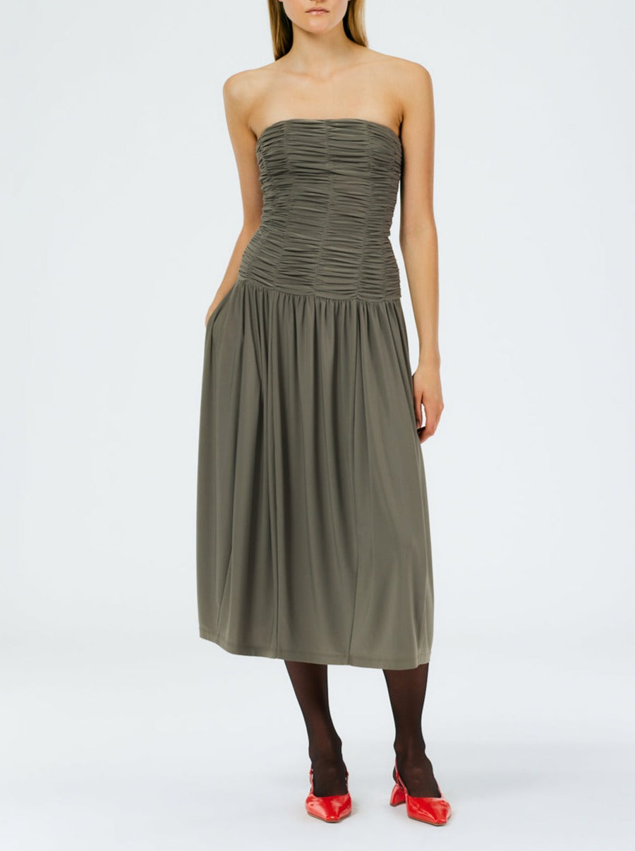 Tibi-Drapey Jersey Ruched Strapless Dress - Granite-Dresses-US 02-Boboli-Vancouver-Canada