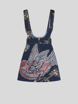Mini Jacquard Pinafore Dress - Navy Blue/Multi