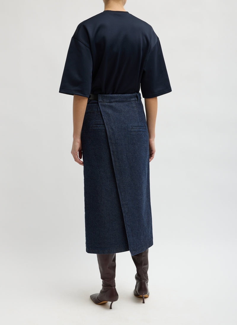 Tibi-Indigo Denim Double Apron Skirt - Darde Dark Denim-Skirts-Boboli-Vancouver-Canada