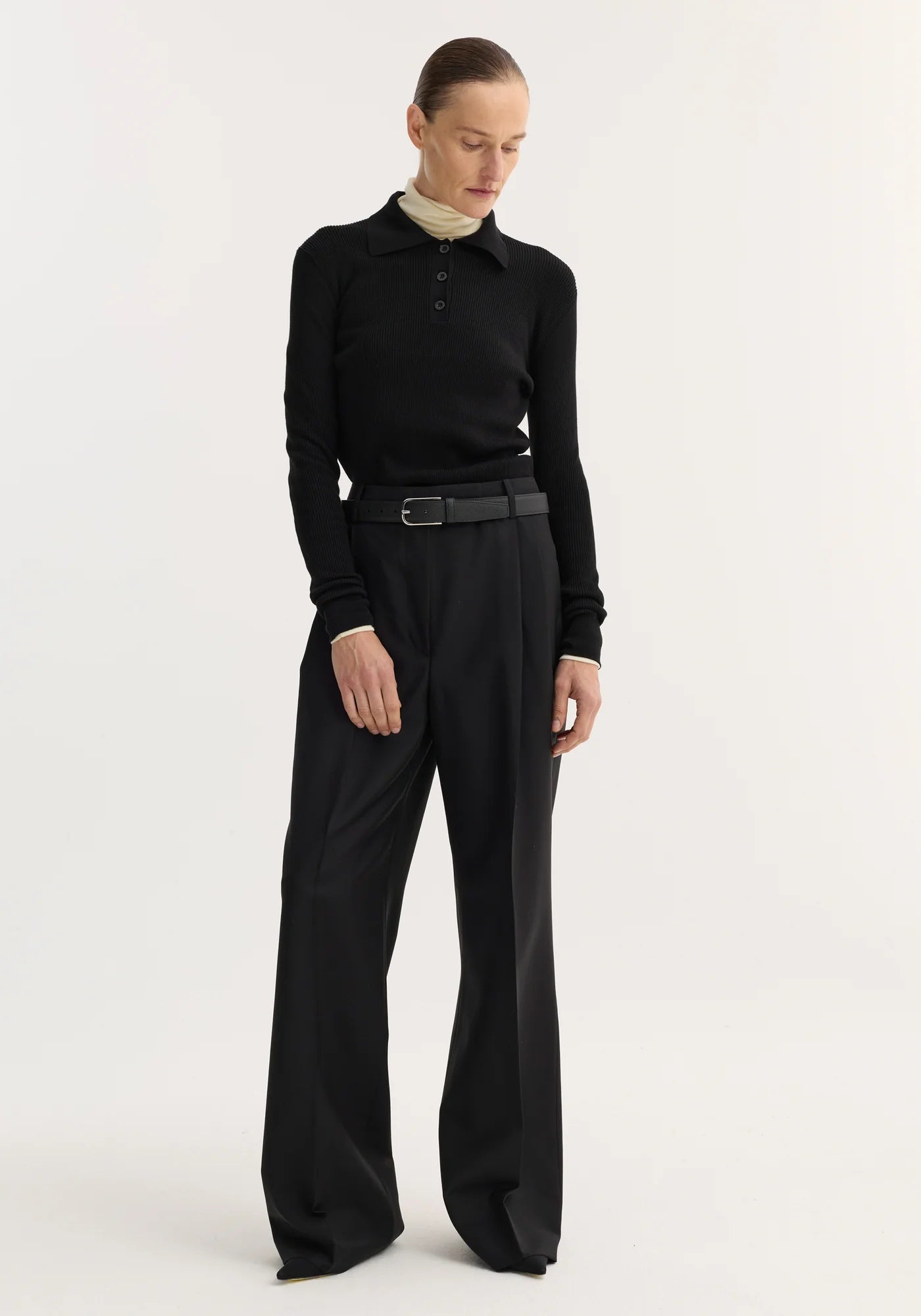 Rib Knitted Polo - Black