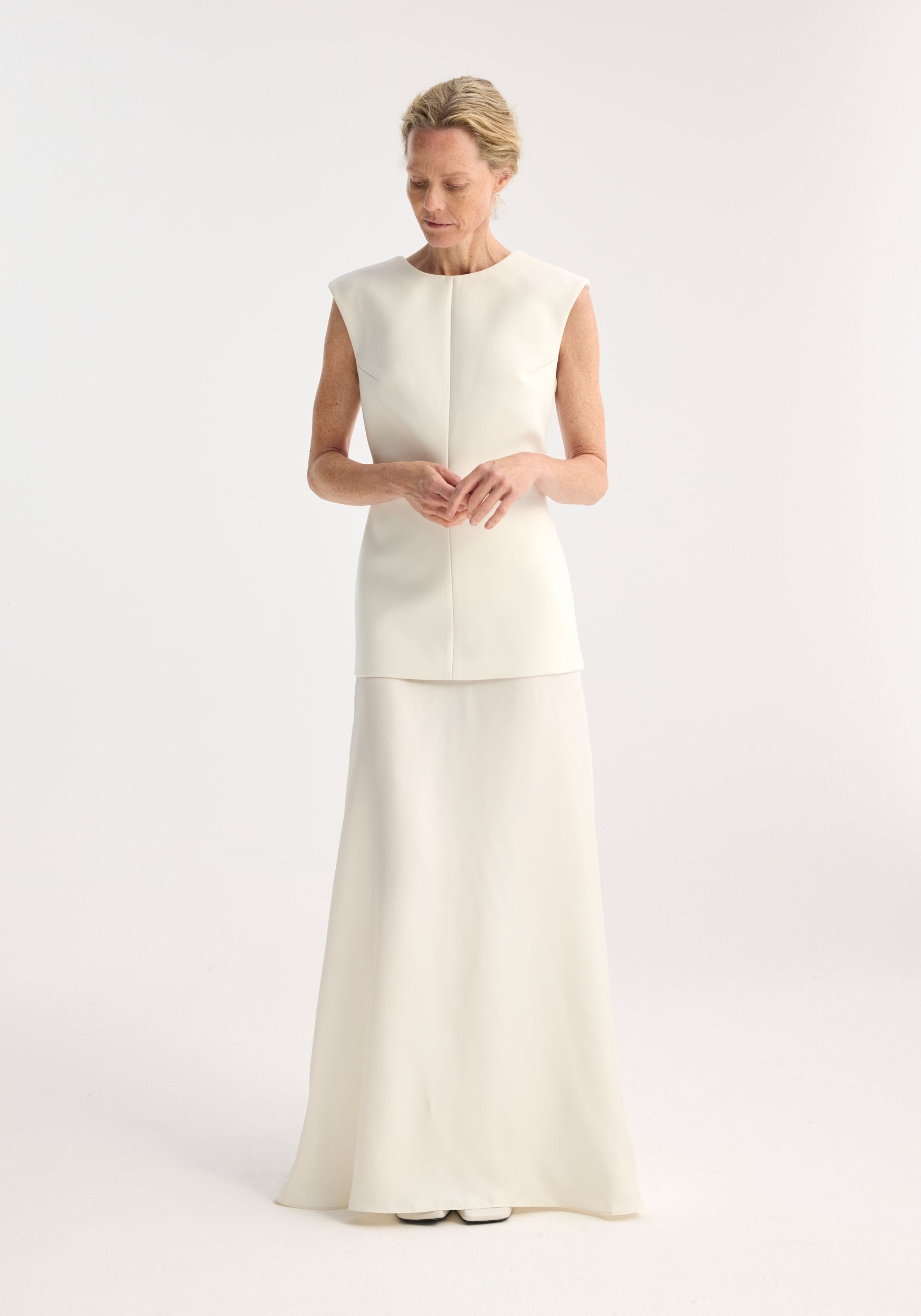 Open Back Dress w/Integrated Silk Skirt - Cream