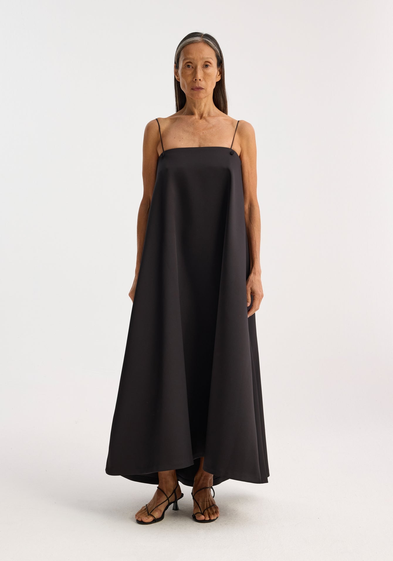 Evening Satin Strap Dress - Black