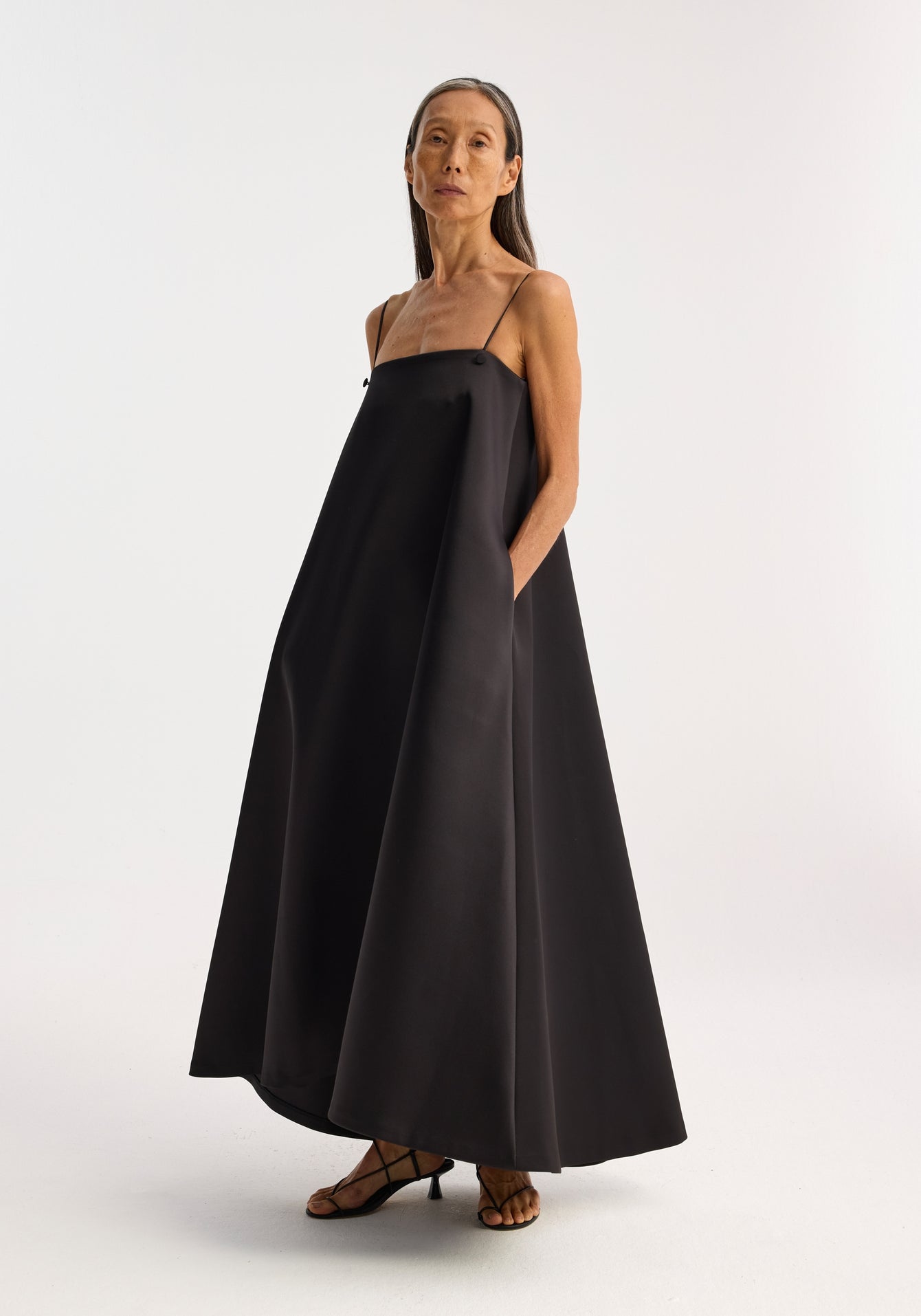 Evening Satin Strap Dress - Black