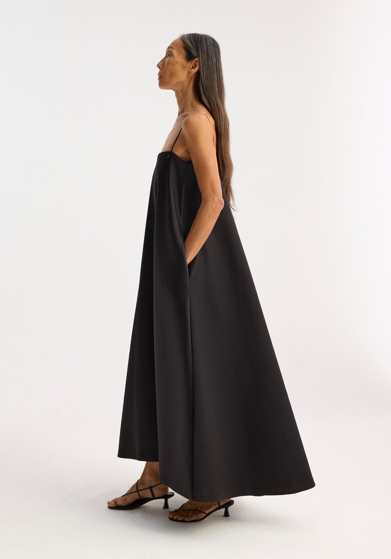 Evening Satin Strap Dress - Black