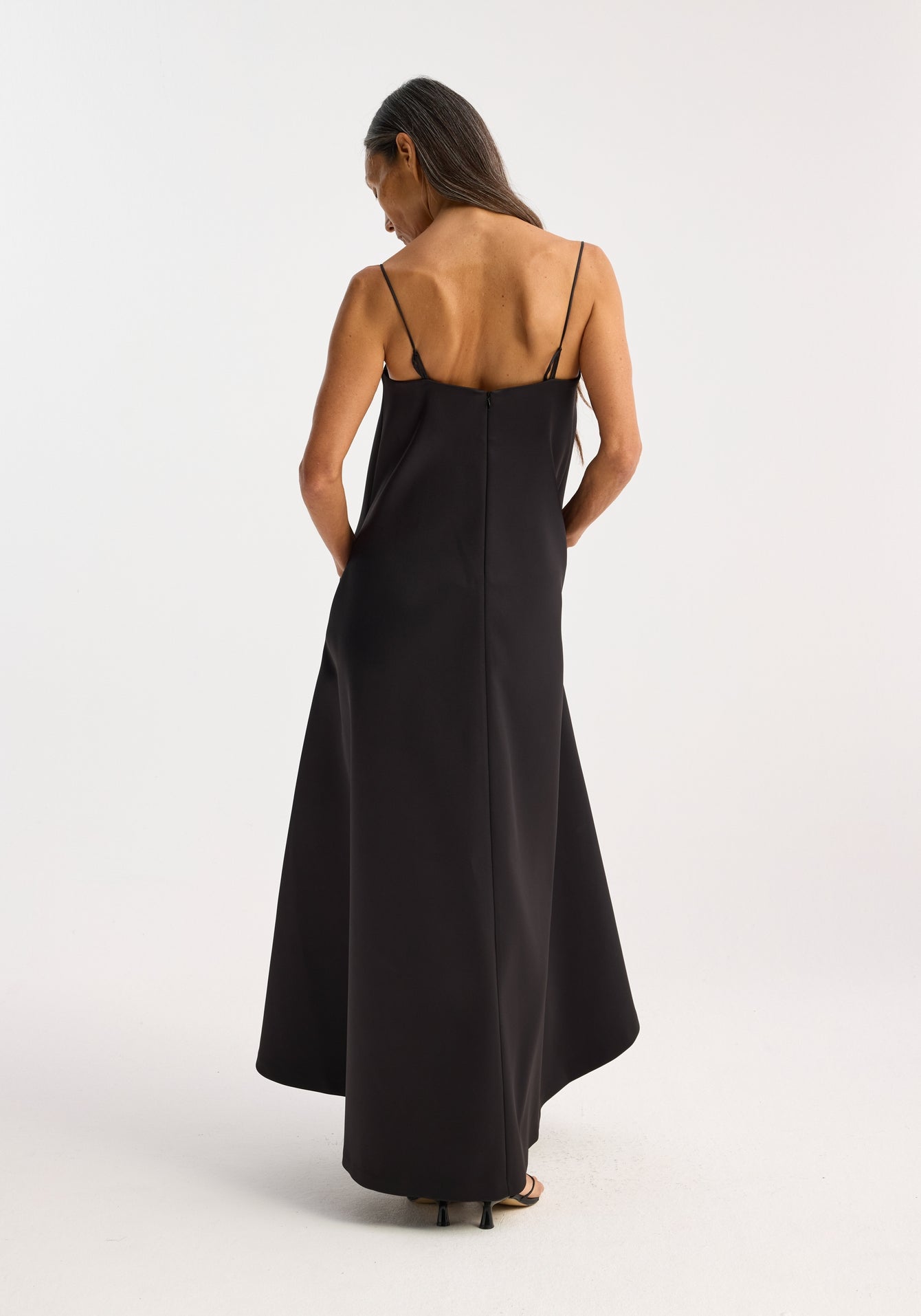 Evening Satin Strap Dress - Black