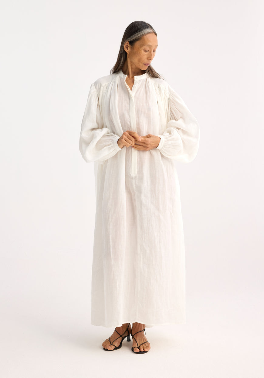 Pleated Ramie Dress - Optic White