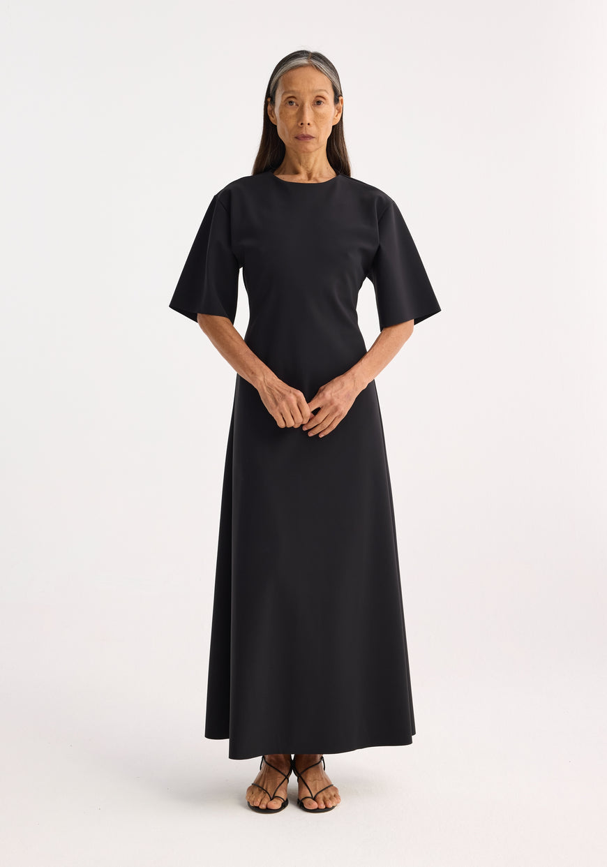Minimal Scuba Crew Neck Dress - Black