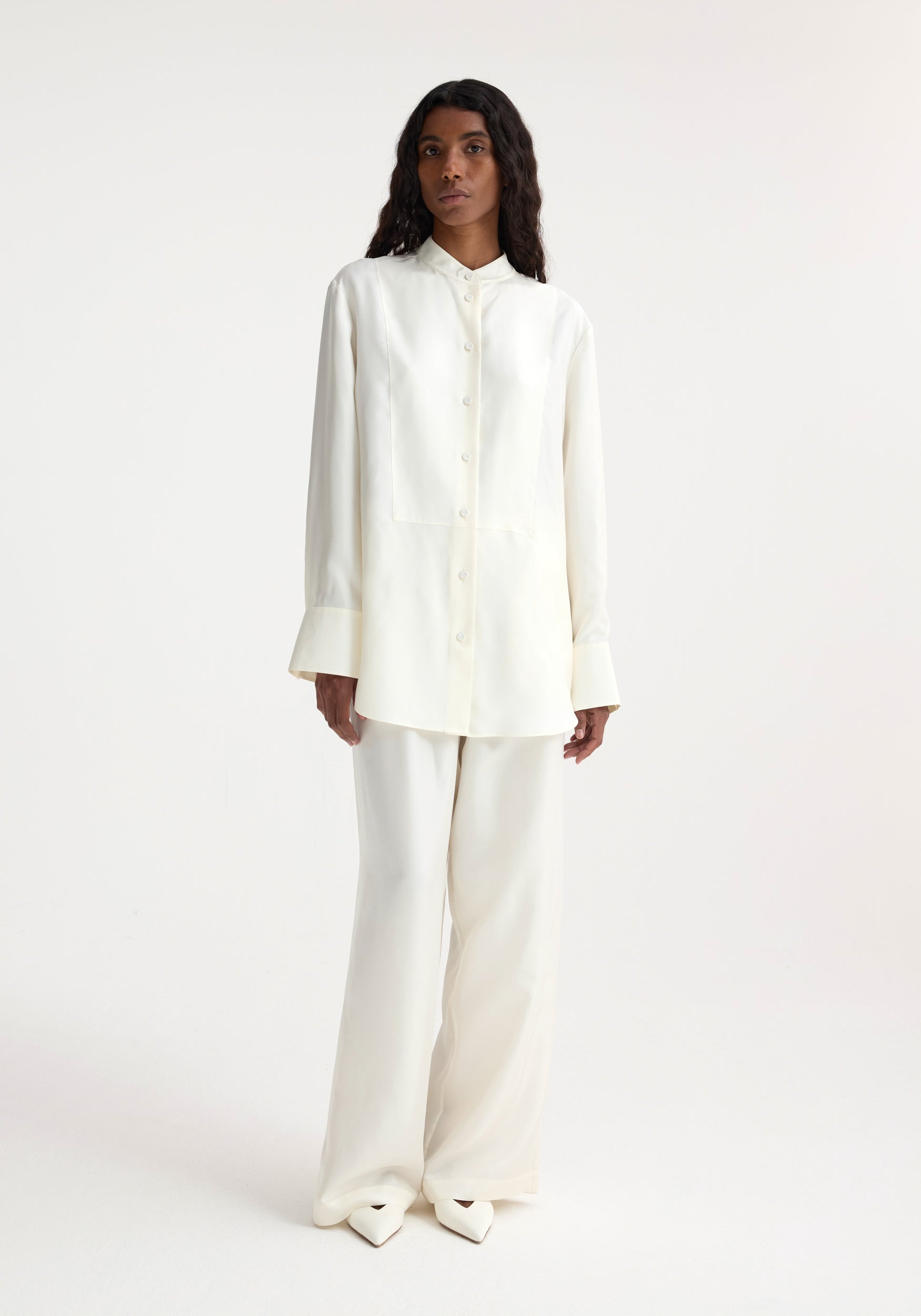 Silk Tuxedo Shirt - Cream