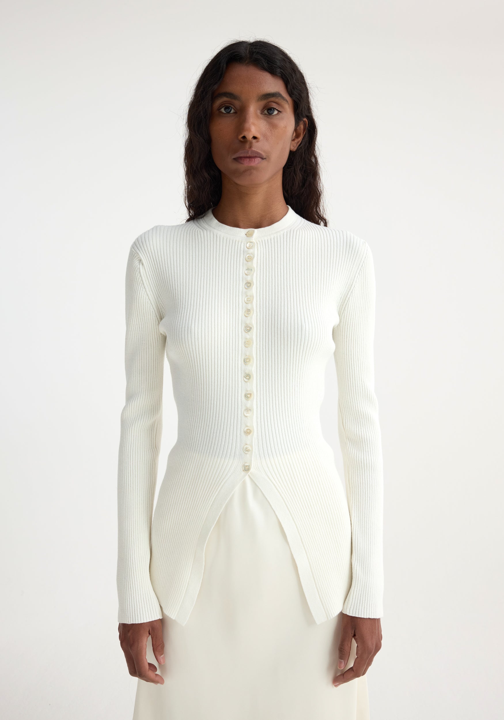 Elongated Rib Cardigan - Off White