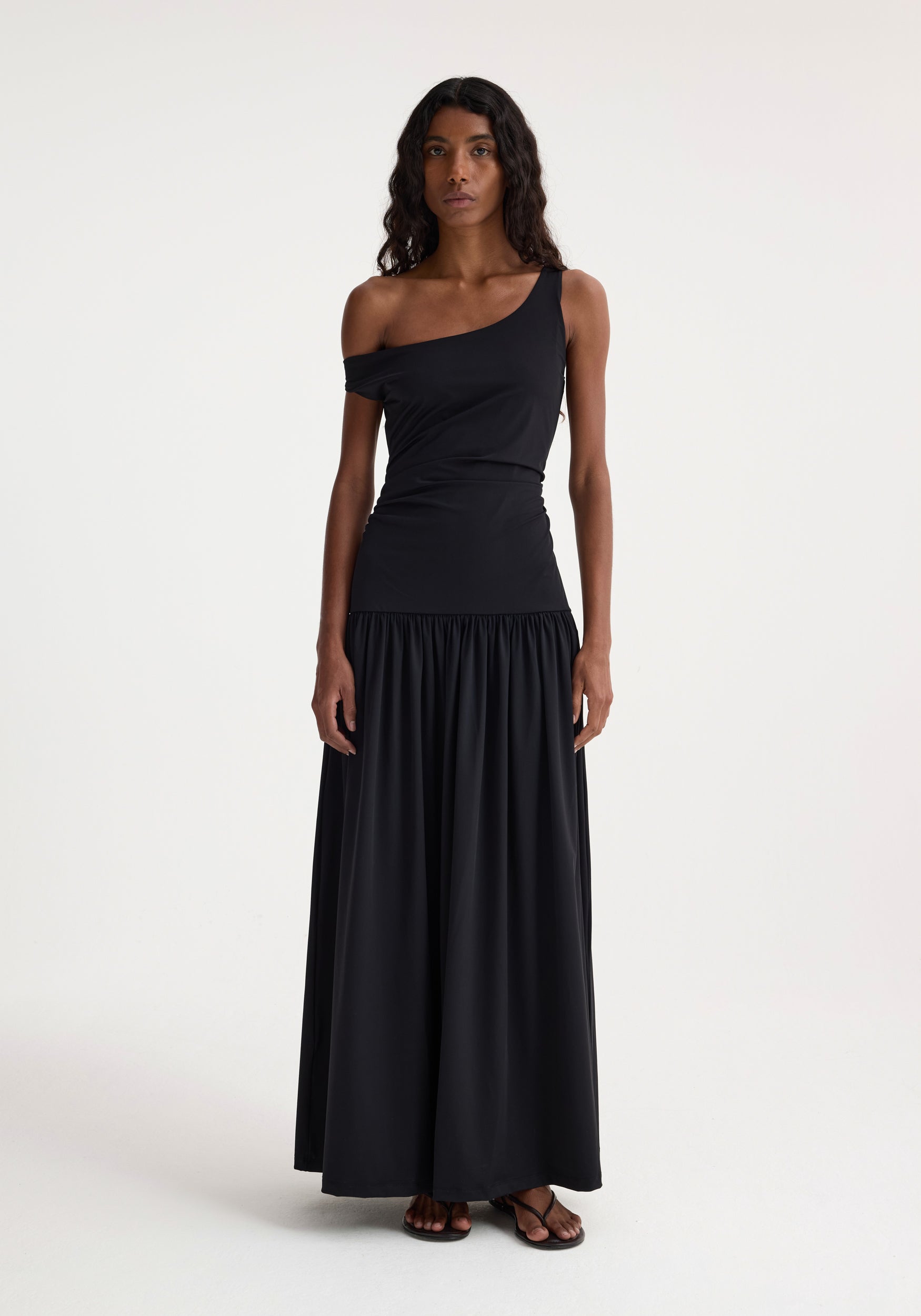 Off Shoulder Light Scuba Dress - Black