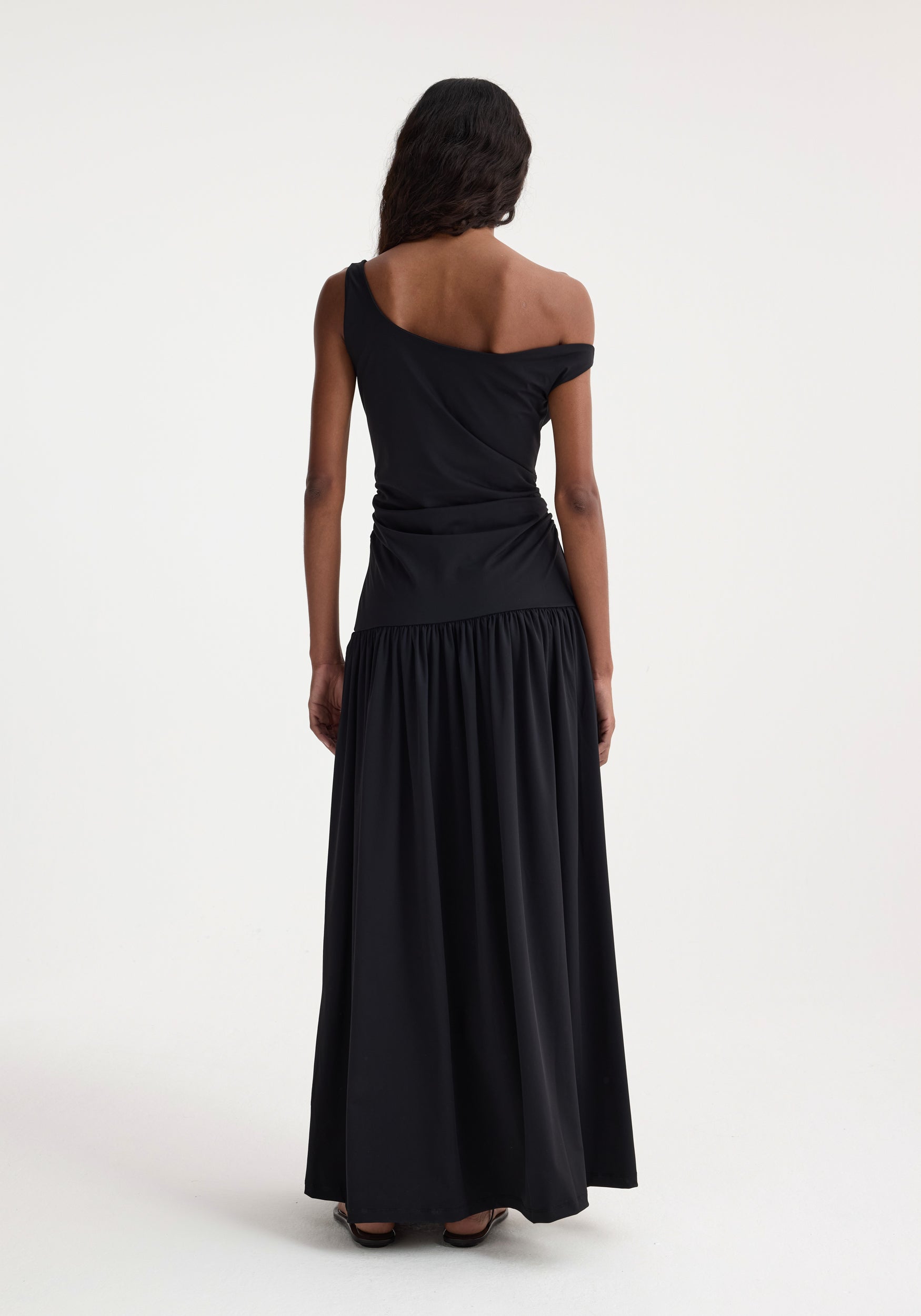 Off Shoulder Light Scuba Dress - Black