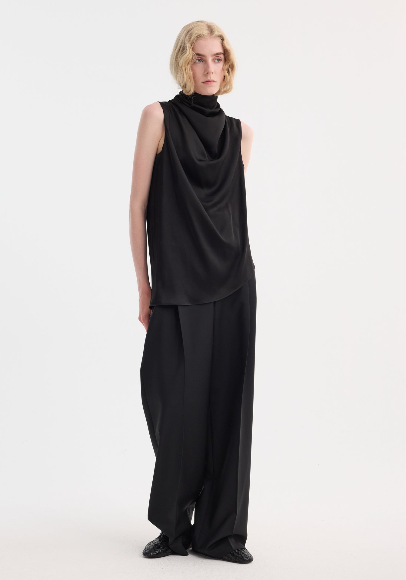 Rohe-Sleeveless Drape Satin Top - Black-Tops-Boboli-Vancouver-Canada
