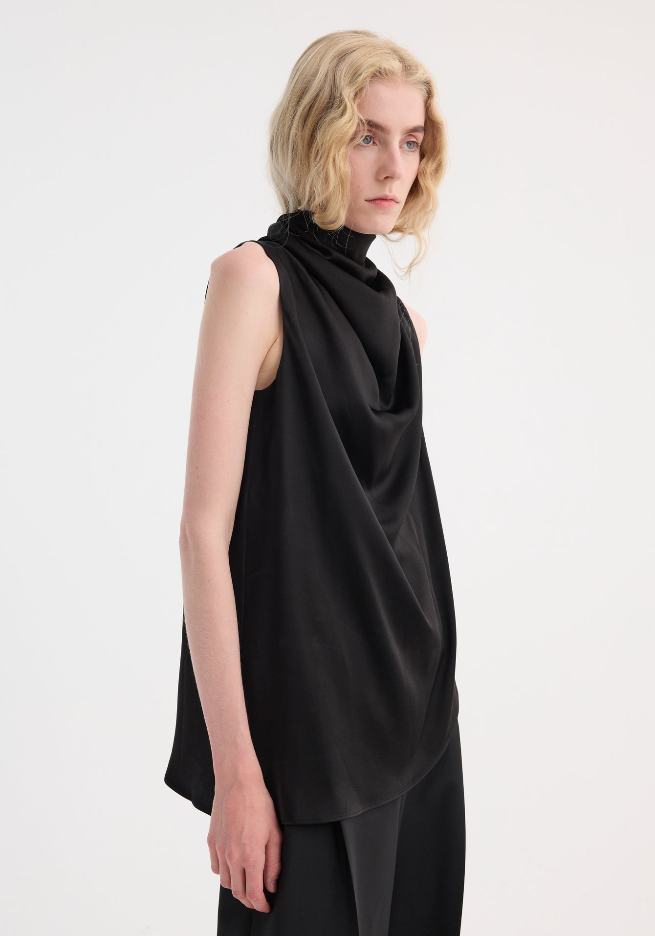 Rohe-Sleeveless Drape Satin Top - Black-Tops-Boboli-Vancouver-Canada