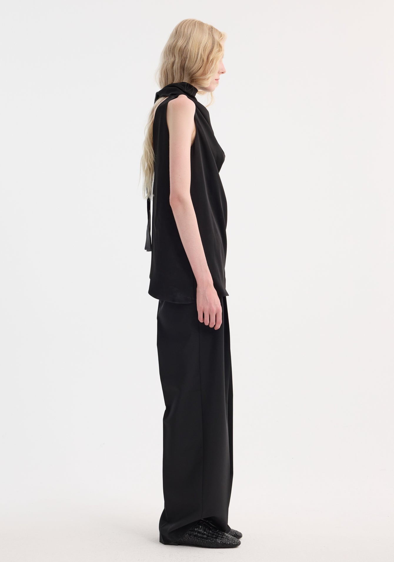 Rohe-Sleeveless Drape Satin Top - Black-Tops-Boboli-Vancouver-Canada