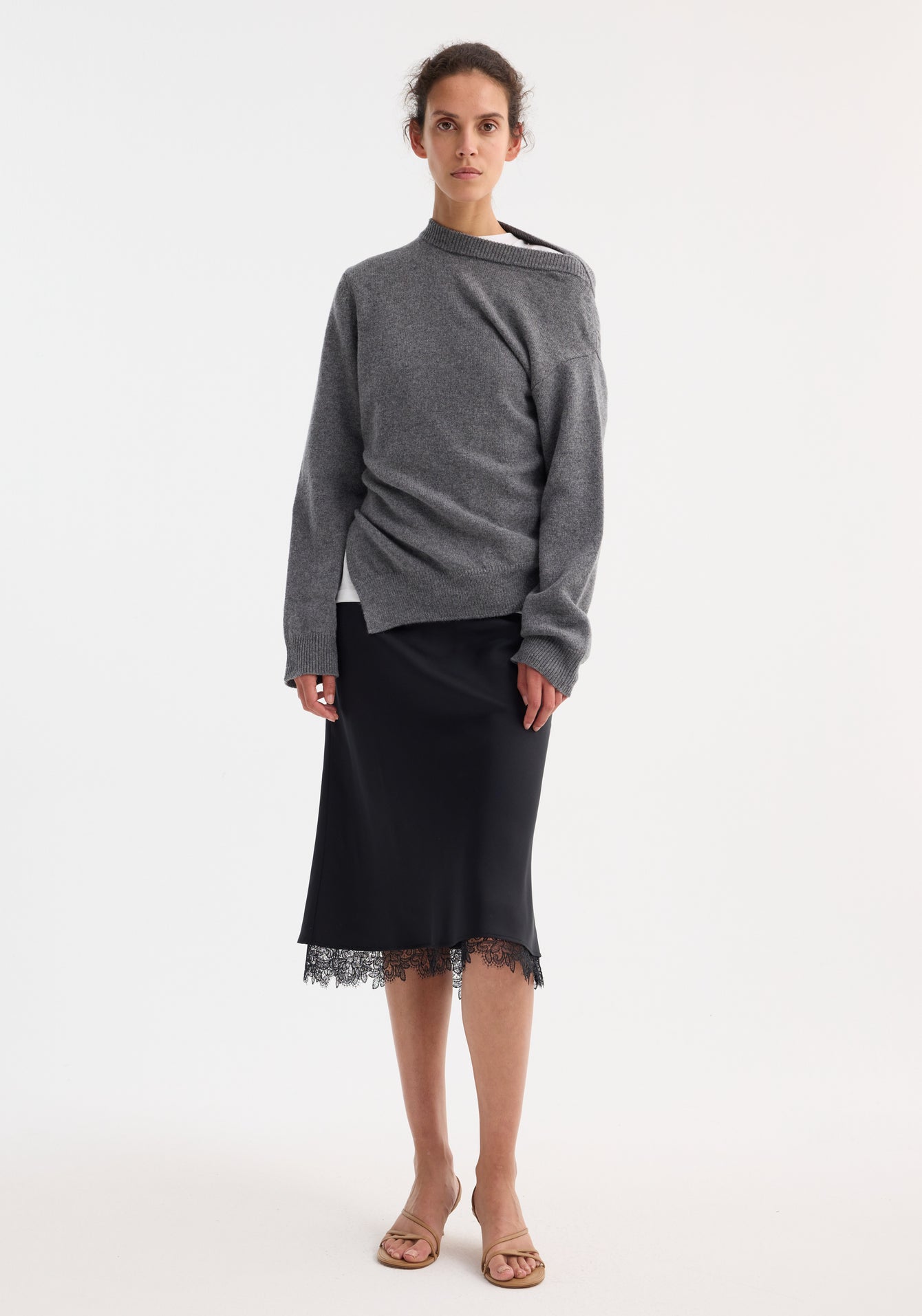 Rohe-Two-way Deconstructed Jumper - Mid Grey Melange-Sweaters-Boboli-Vancouver-Canada