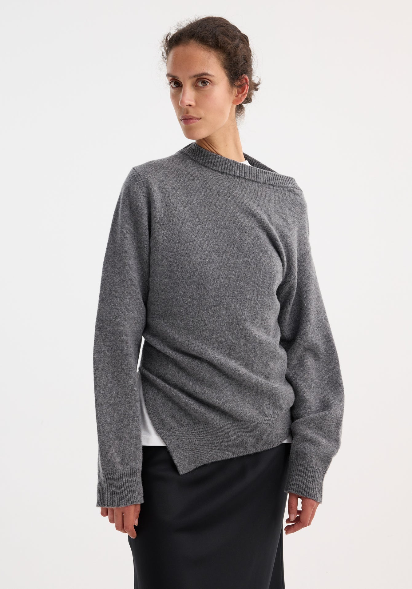 Rohe-Two-way Deconstructed Jumper - Mid Grey Melange-Sweaters-Boboli-Vancouver-Canada