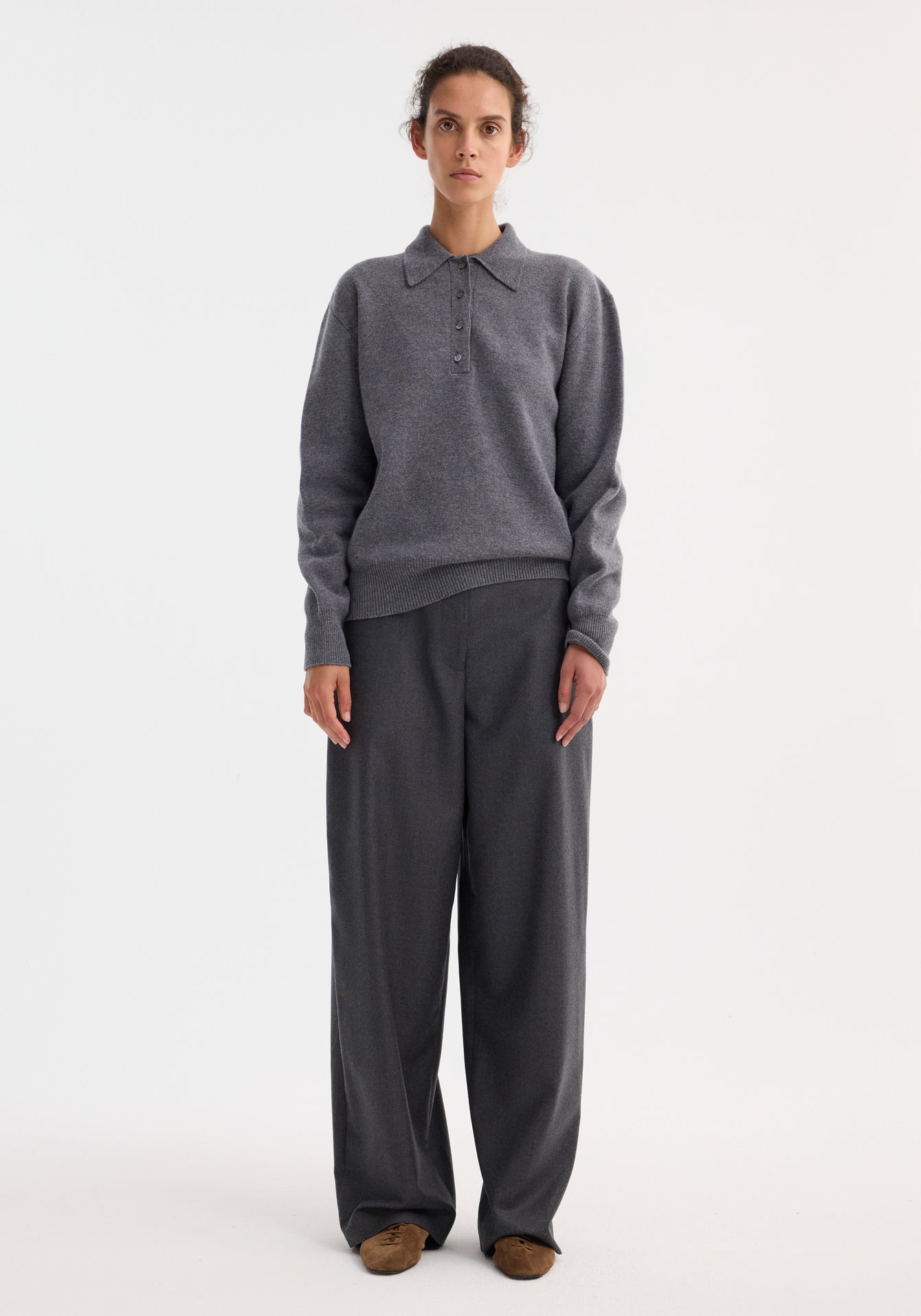 Rohe-Compact Knitted Polo - Mid Grey Melange-Shirts-Boboli-Vancouver-Canada