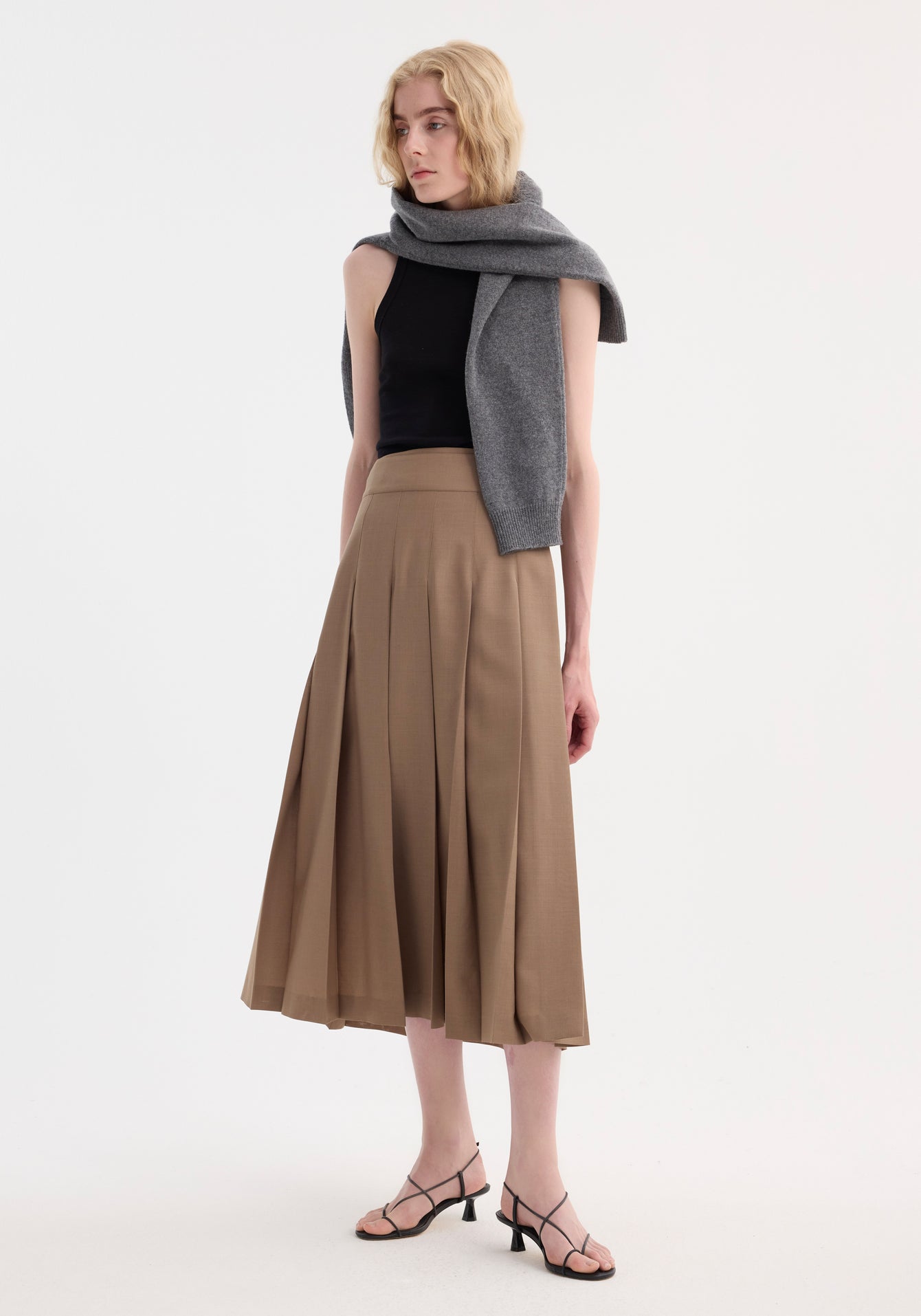 Rohe-Plisse Wrap Skirt - Khaki-Skirts-Boboli-Vancouver-Canada