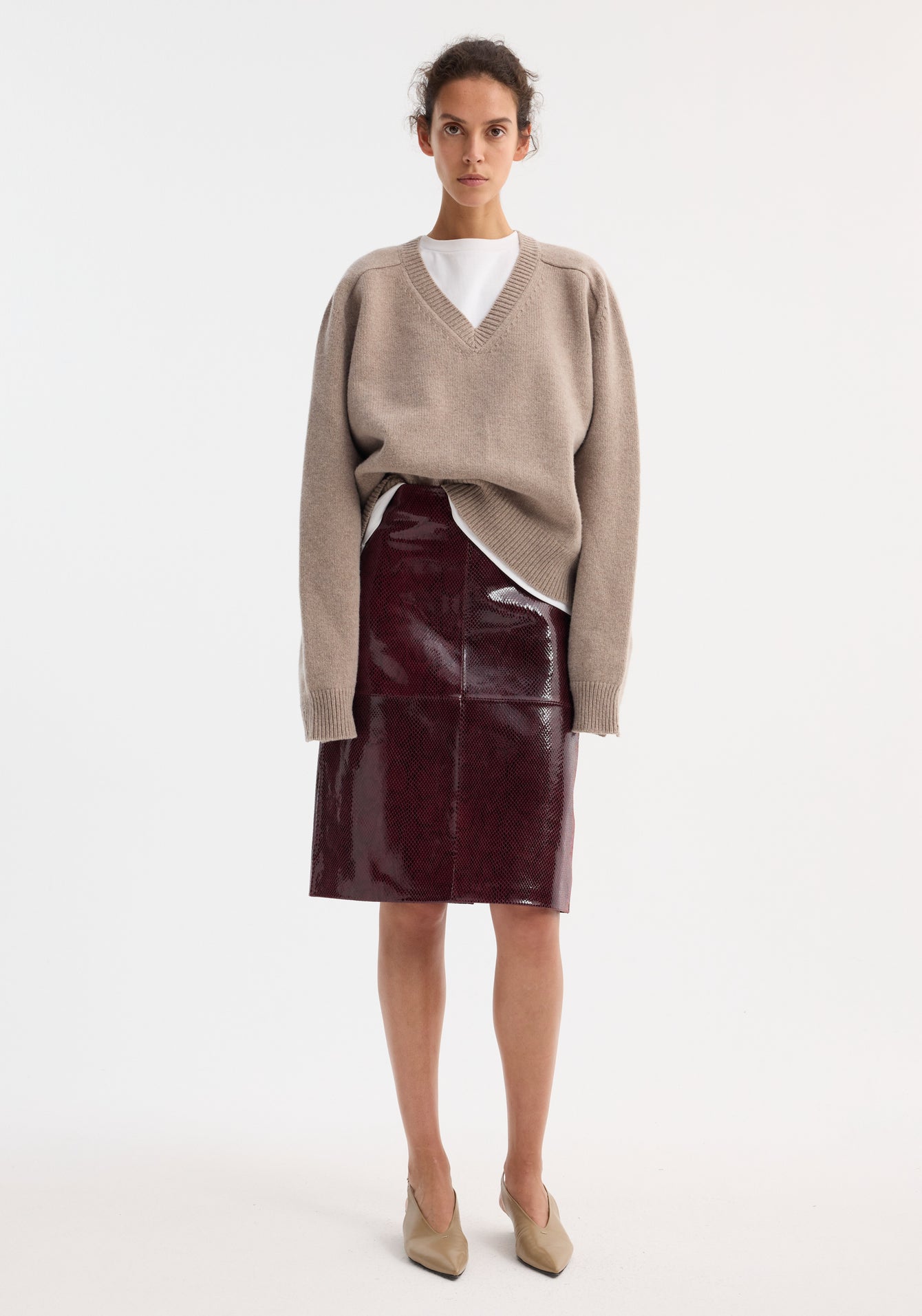 Rohe-Snake Leather Skirt - Burgundy Snake-Skirts-Boboli-Vancouver-Canada