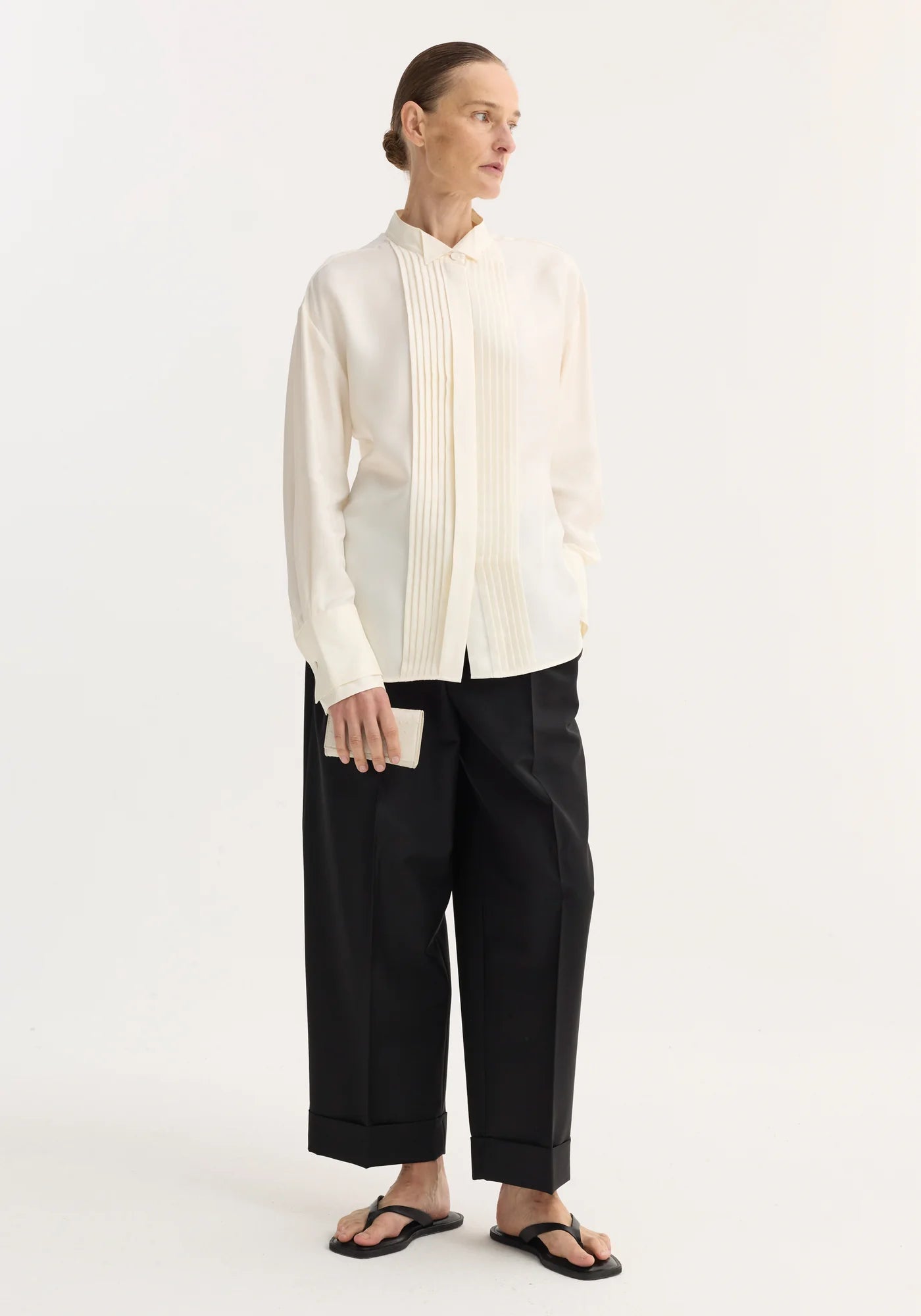 Shaped Tuxedo Silk Shirt - Cream