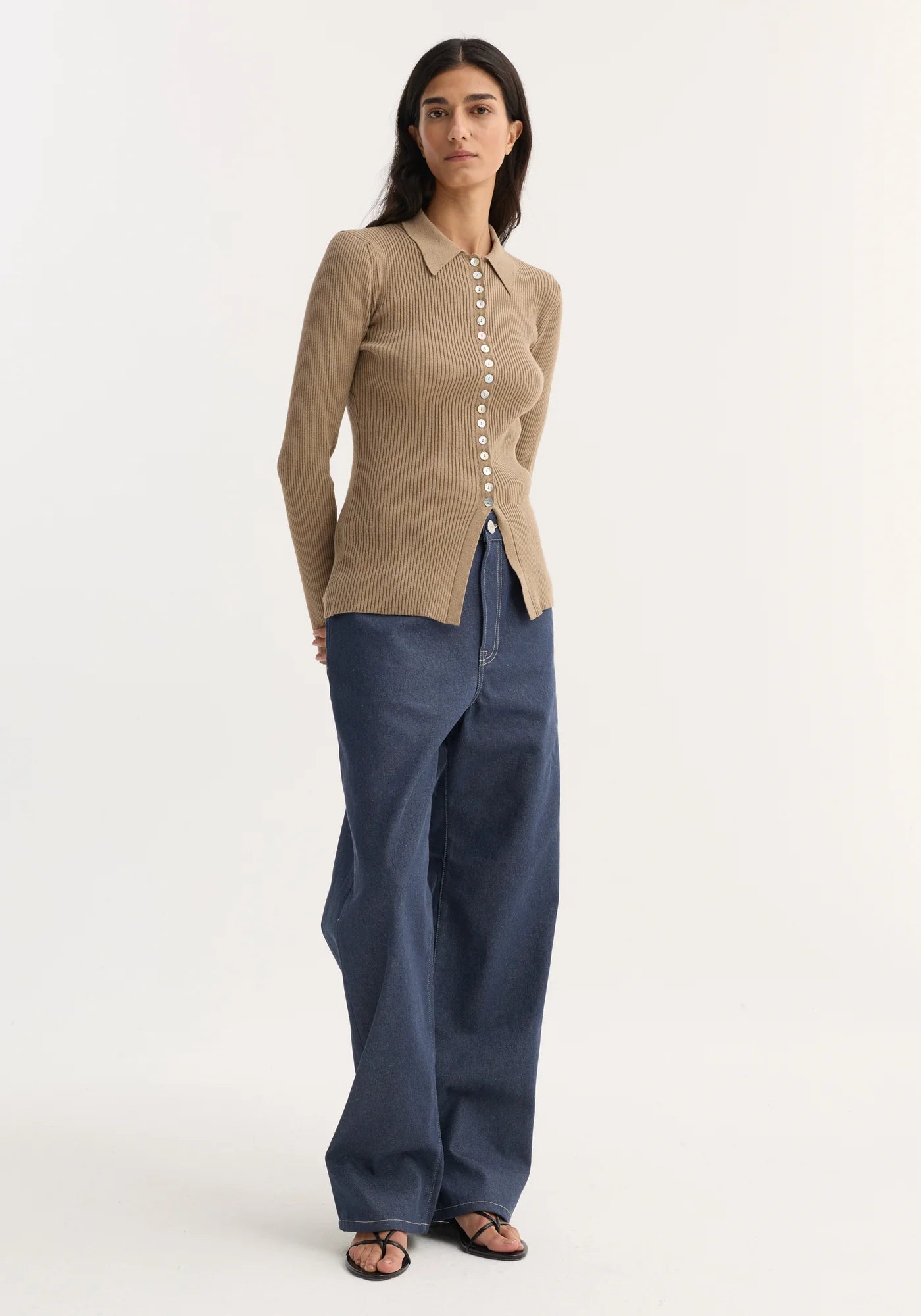 Elongated Rib Cardigan - Taupe Melange