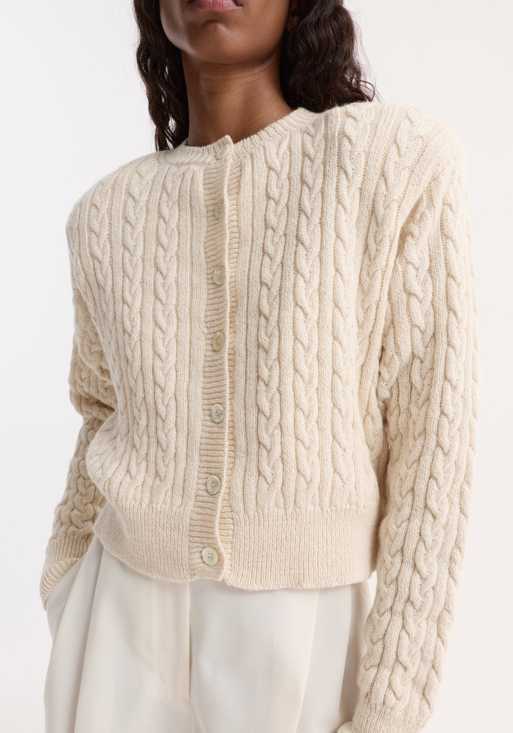 Rohe-Fine Merino Cable Cardigan - Cream-Cardigans-Boboli-Vancouver-Canada