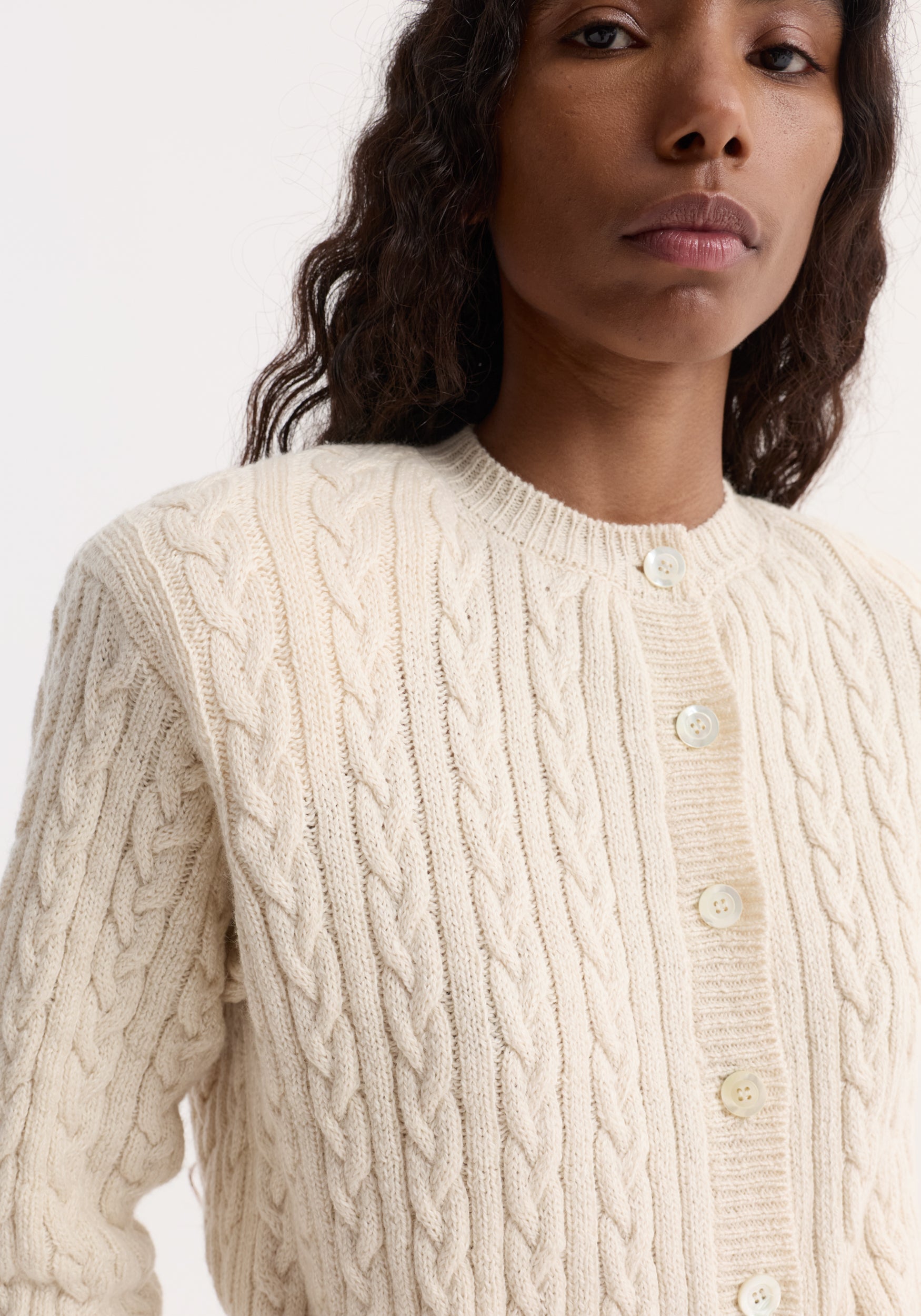 Rohe-Fine Merino Cable Cardigan - Cream-Cardigans-Boboli-Vancouver-Canada
