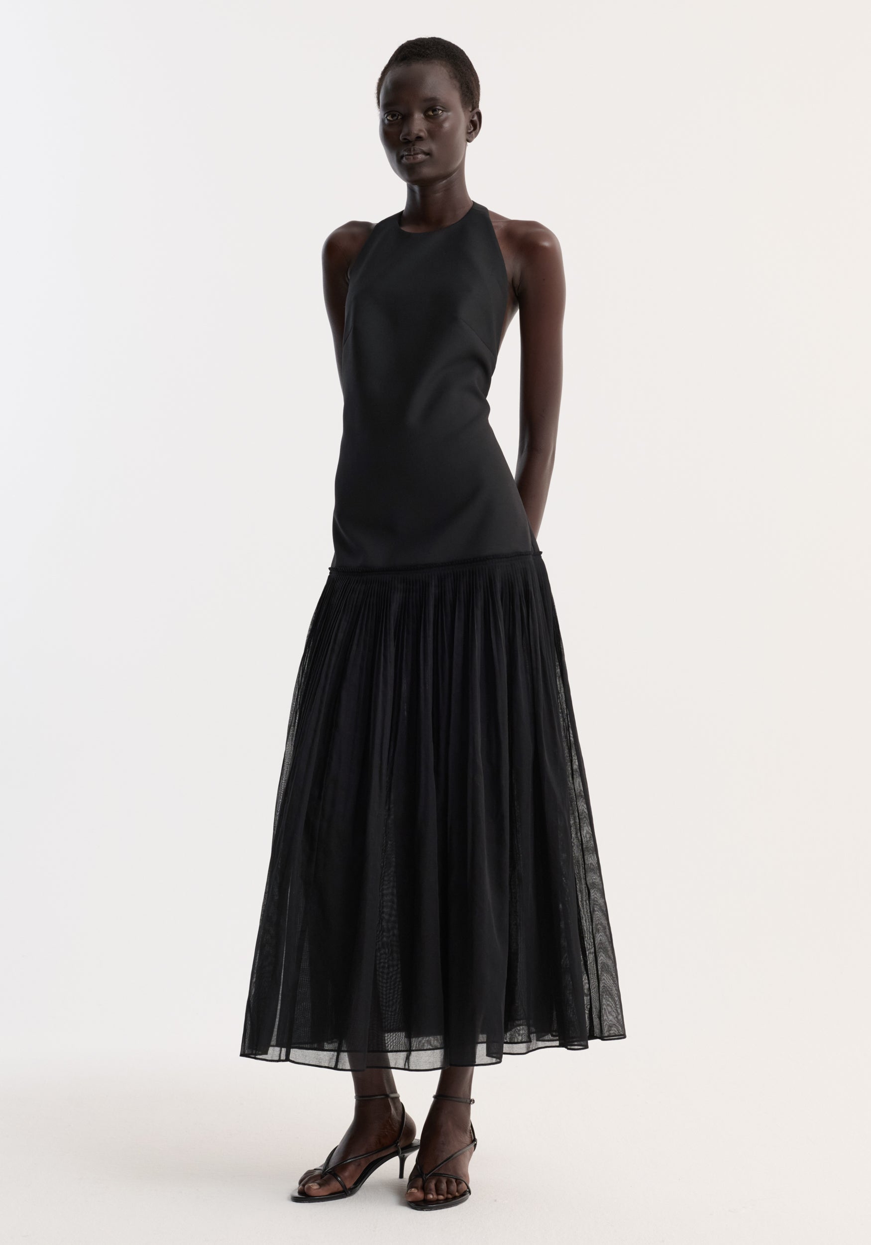 Rohe-Pleated Muslin Halter Dress - Black-Dresses-Boboli-Vancouver-Canada