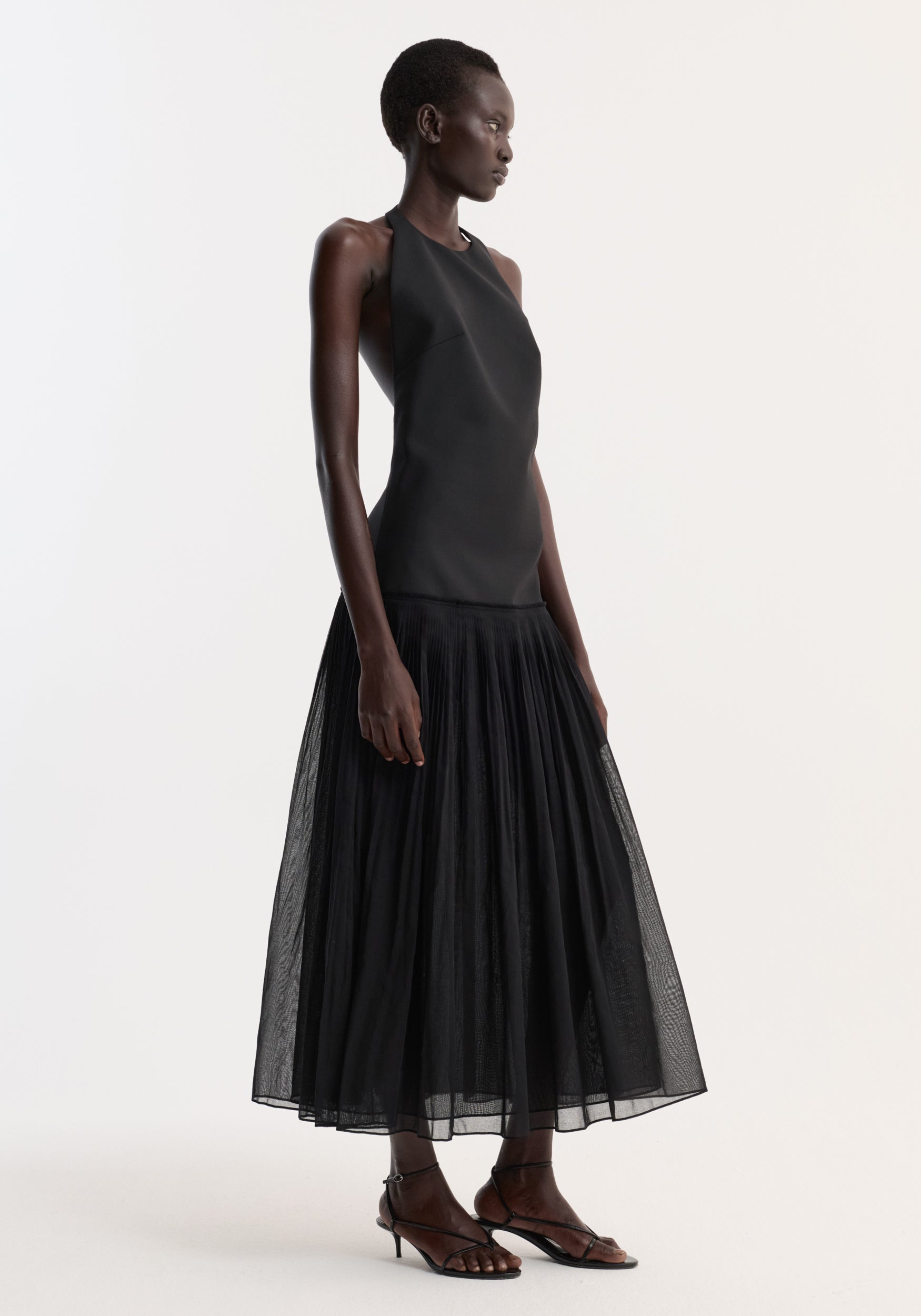 Rohe-Pleated Muslin Halter Dress - Black-Dresses-Boboli-Vancouver-Canada