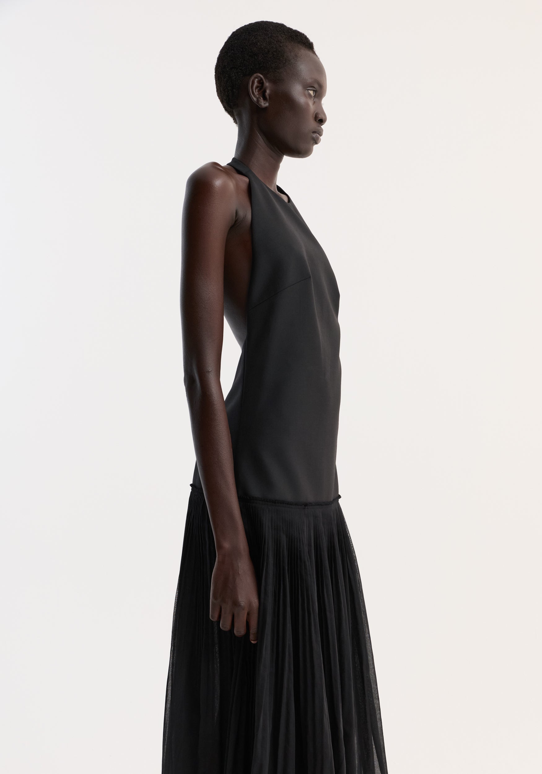 Rohe-Pleated Muslin Halter Dress - Black-Dresses-Boboli-Vancouver-Canada