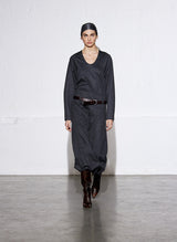 Tibi-Melange Jersey Tucked Panel Skirt - Dark Heather-Skirts-Boboli-Vancouver-Canada