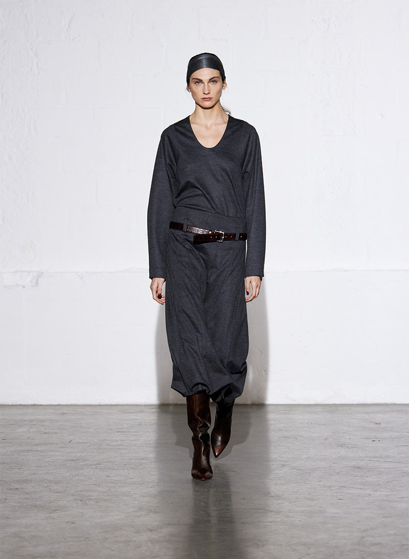 Tibi-Melange Jersey Tucked Panel Skirt - Dark Heather-Skirts-Boboli-Vancouver-Canada