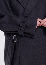 Woven Double Wool Coat - Black Grey