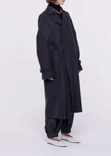 Woven Double Wool Coat - Black Grey