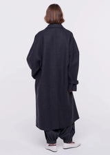 Woven Double Wool Coat - Black Grey