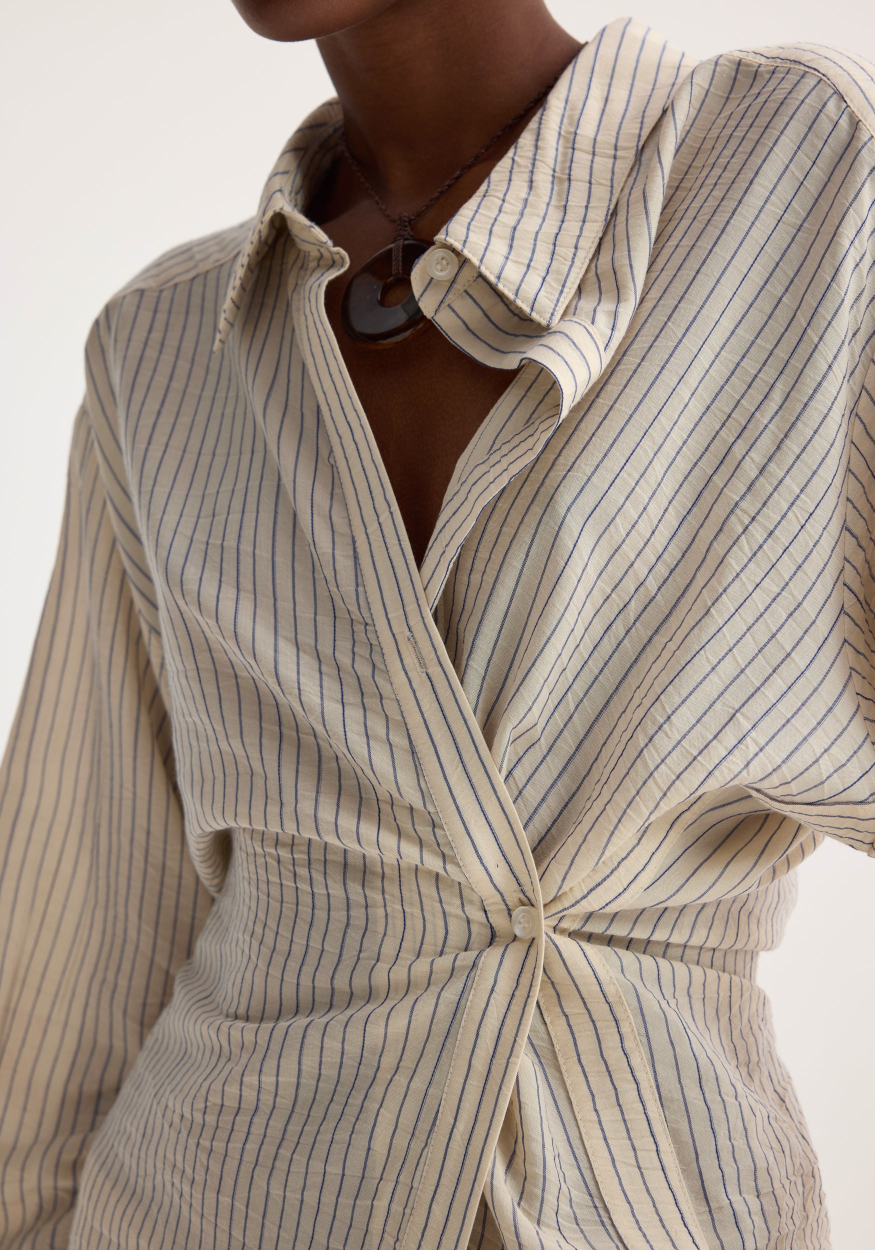 Asymmetric Waisted Striped Shirt - Cream/Navy Stripe