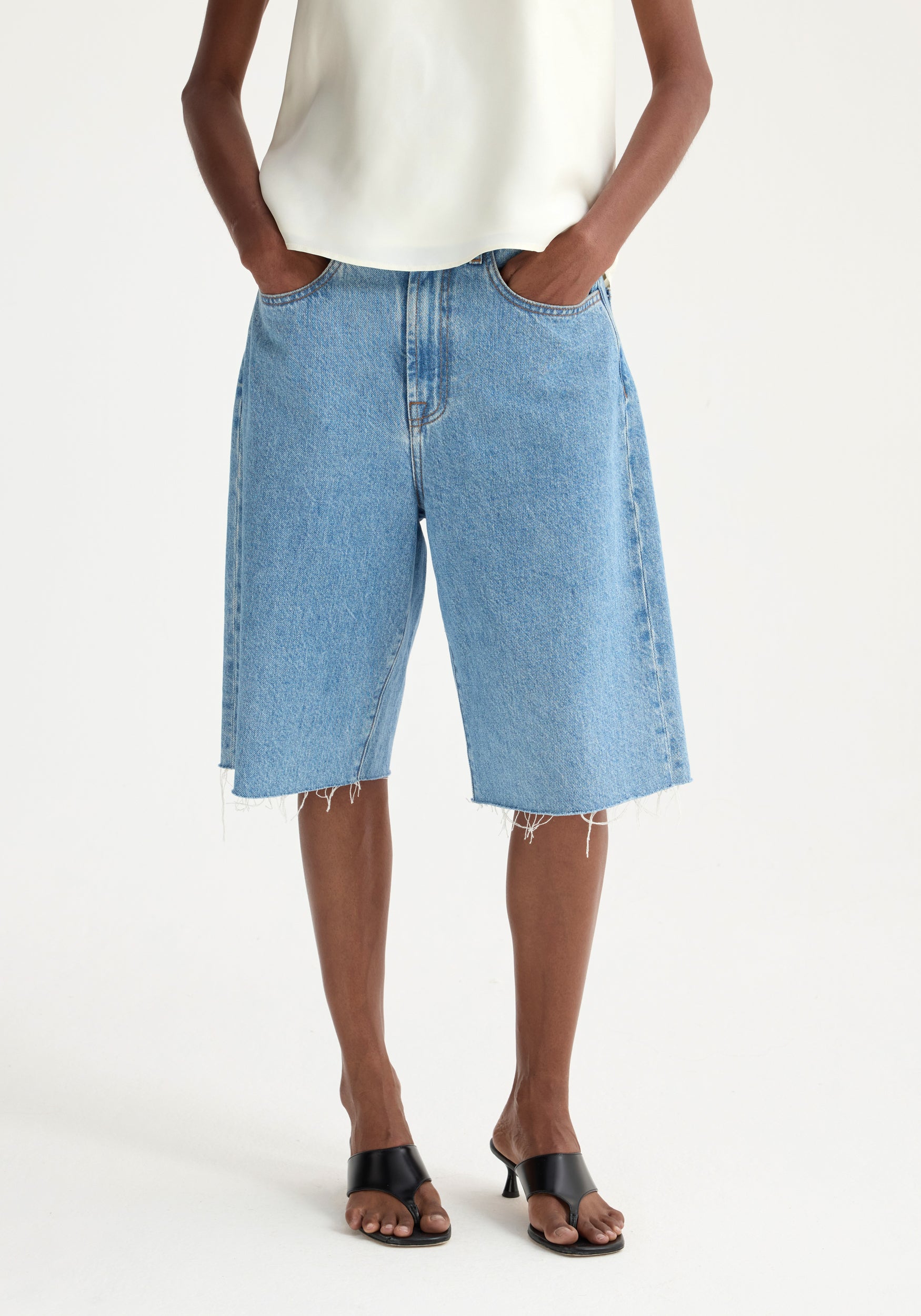 Baggy Fit Denim Shorts - Denim Blue