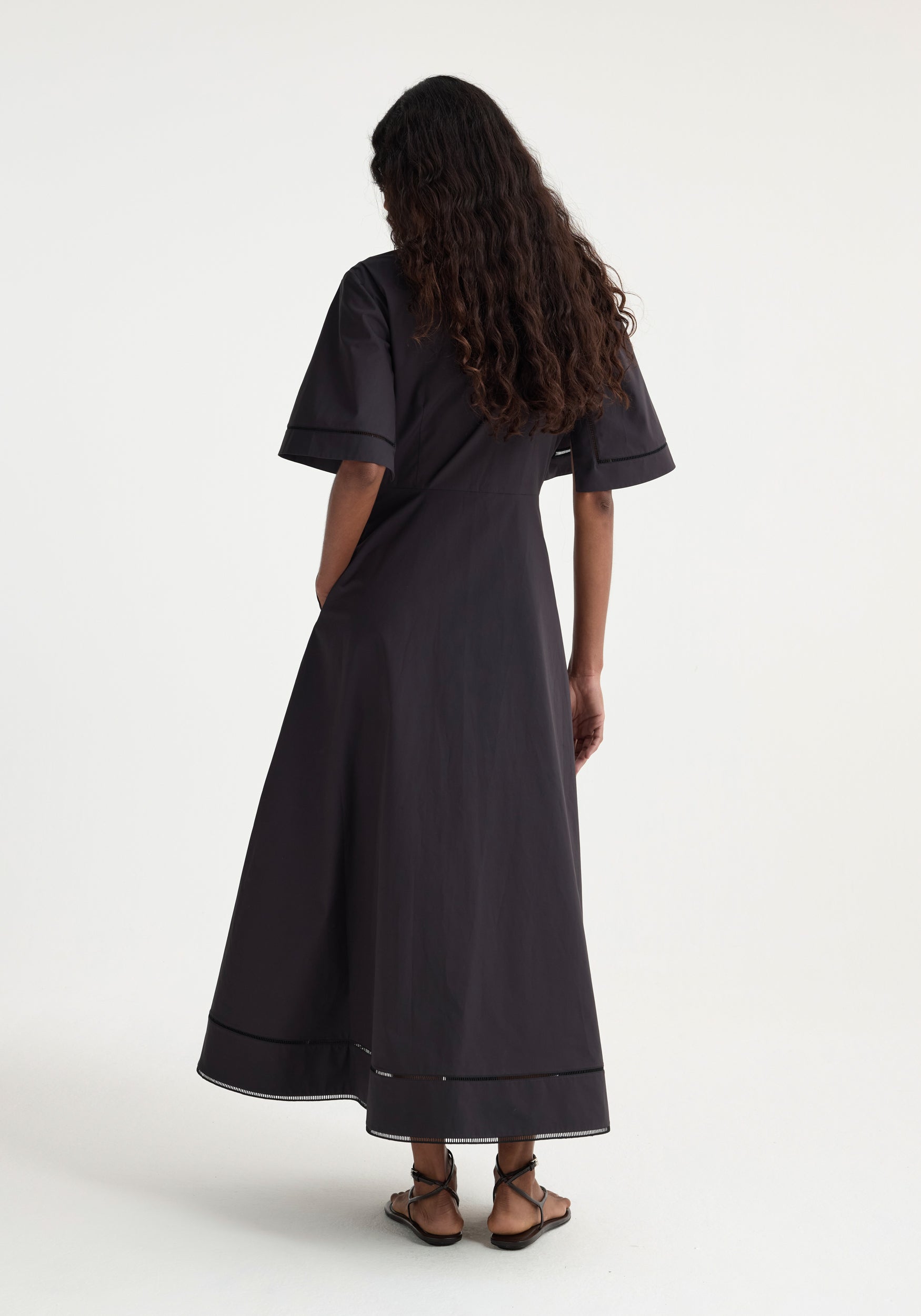 Ladder Embroidered Poplin Dress - Black