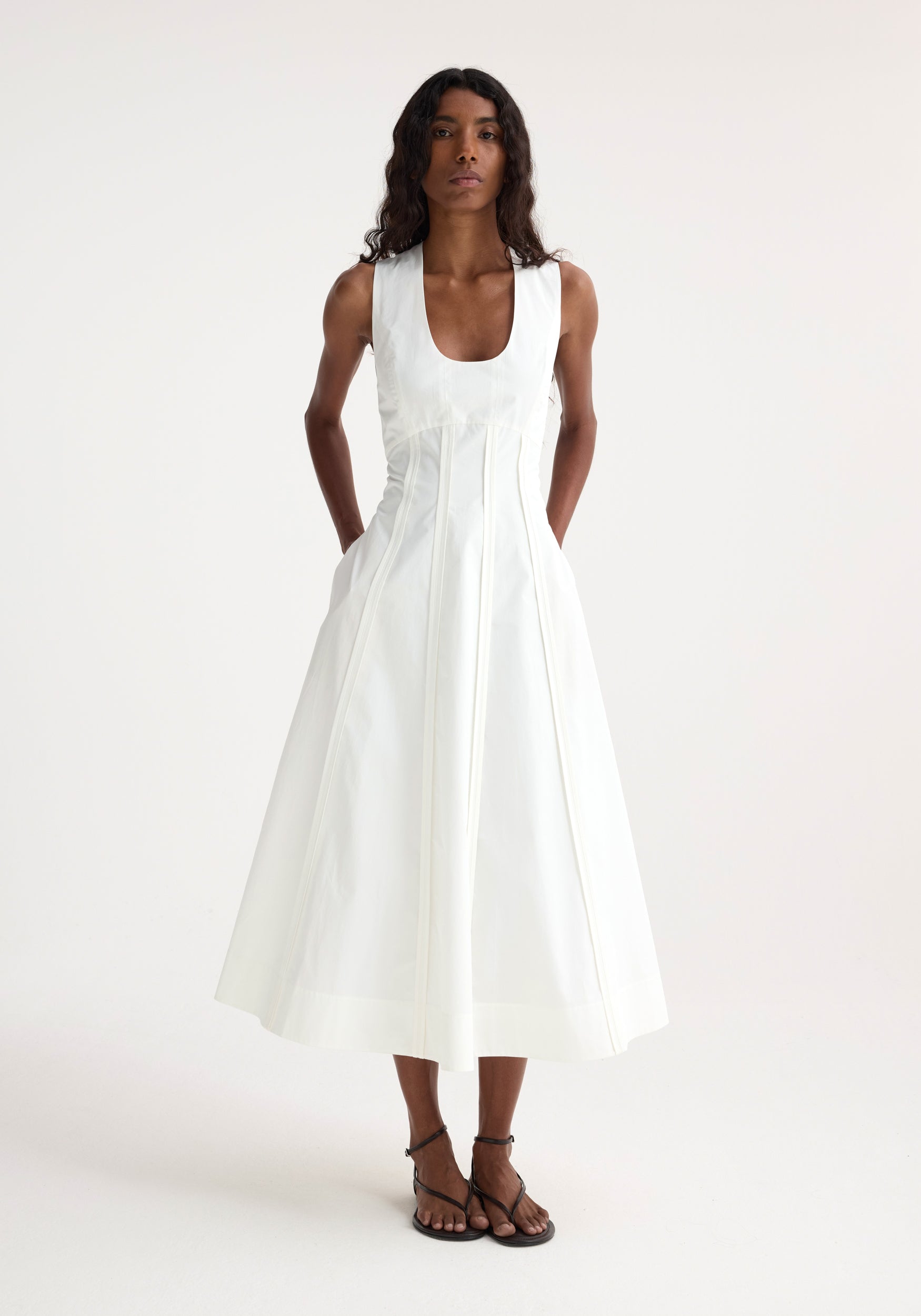 Sculptural Waisted Poplin Dress - Optic White