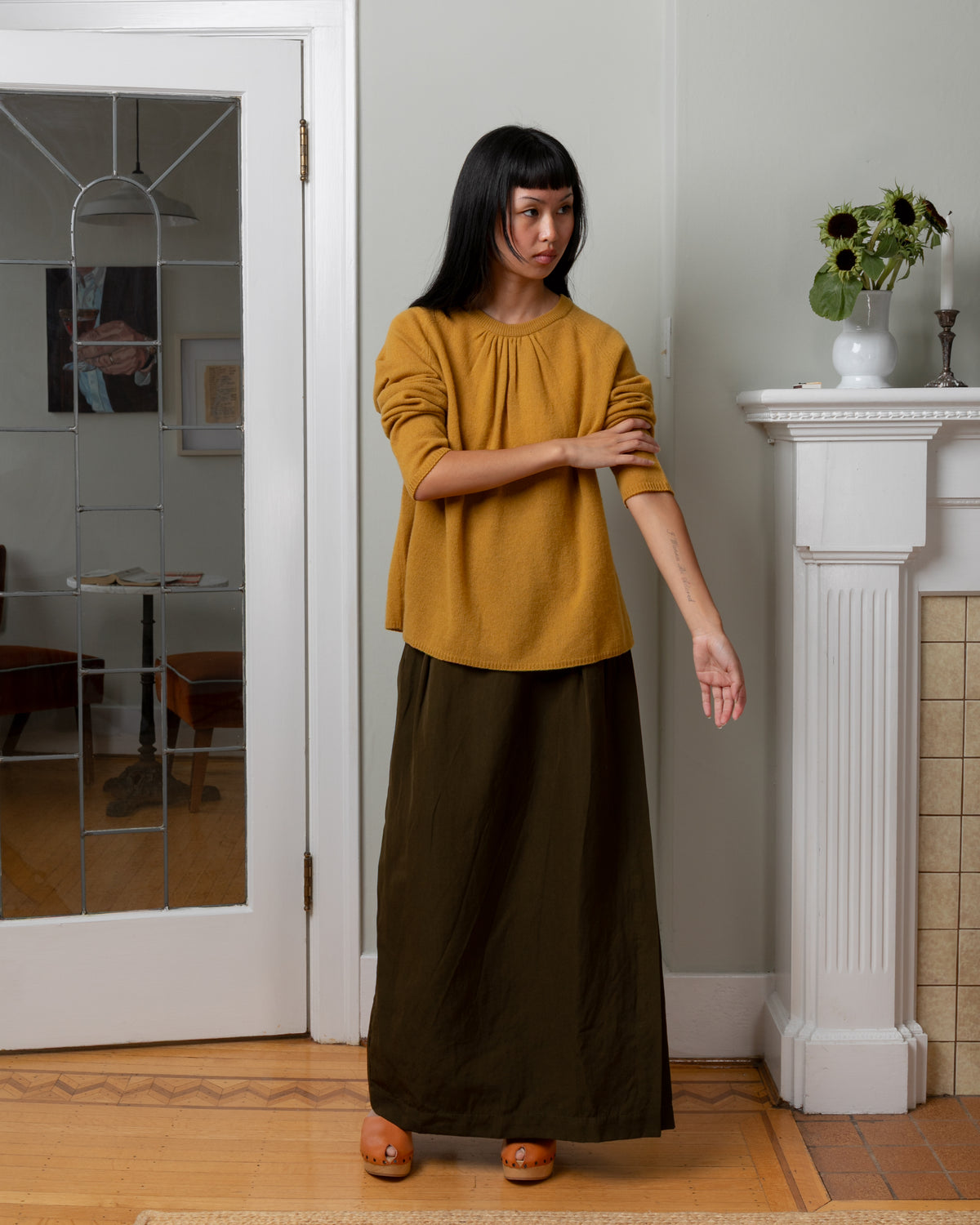 Aurelie Dry Wool Skirt - Khaki