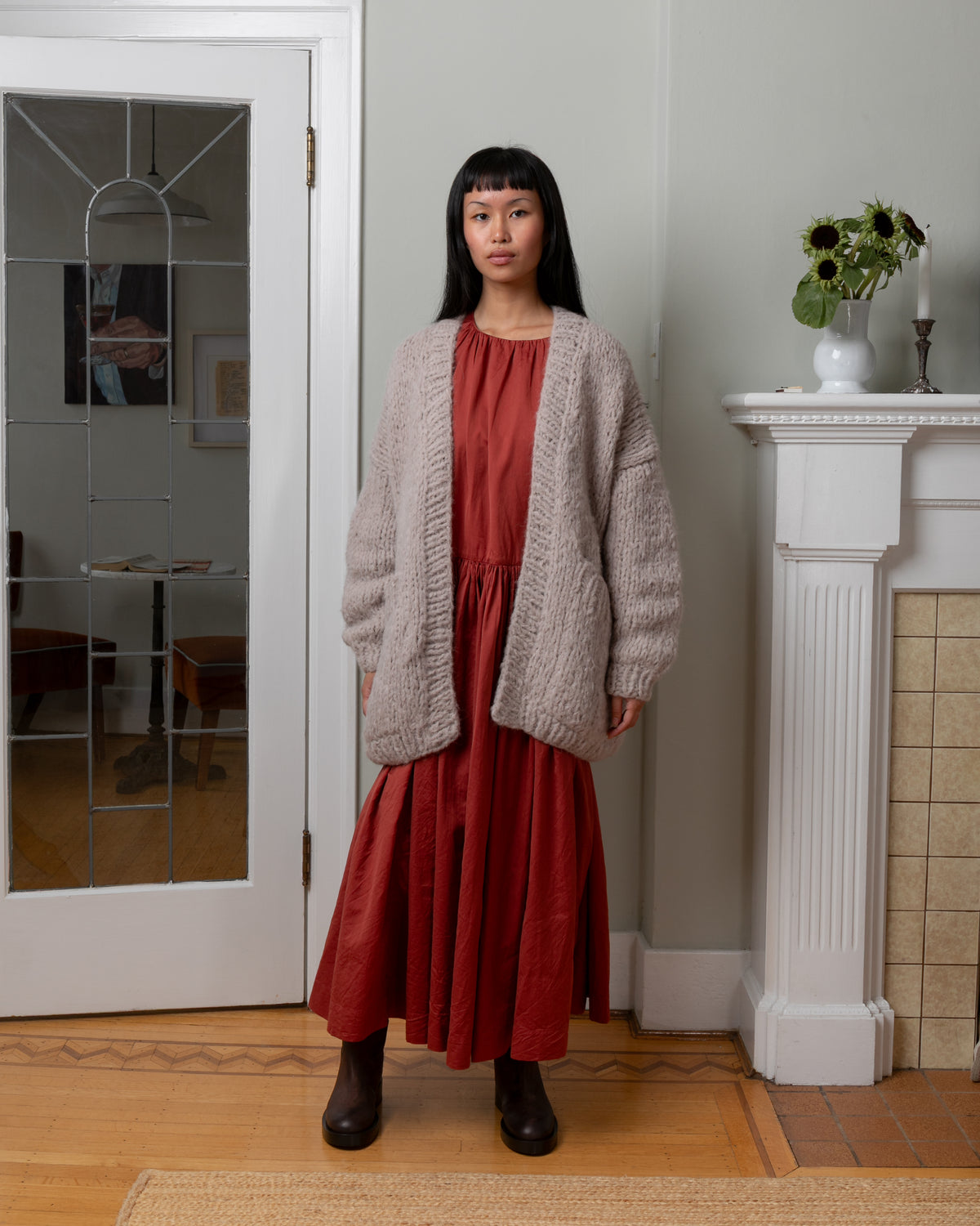 Pomme Ruchee Twill Cotton Silk Dress - Brick