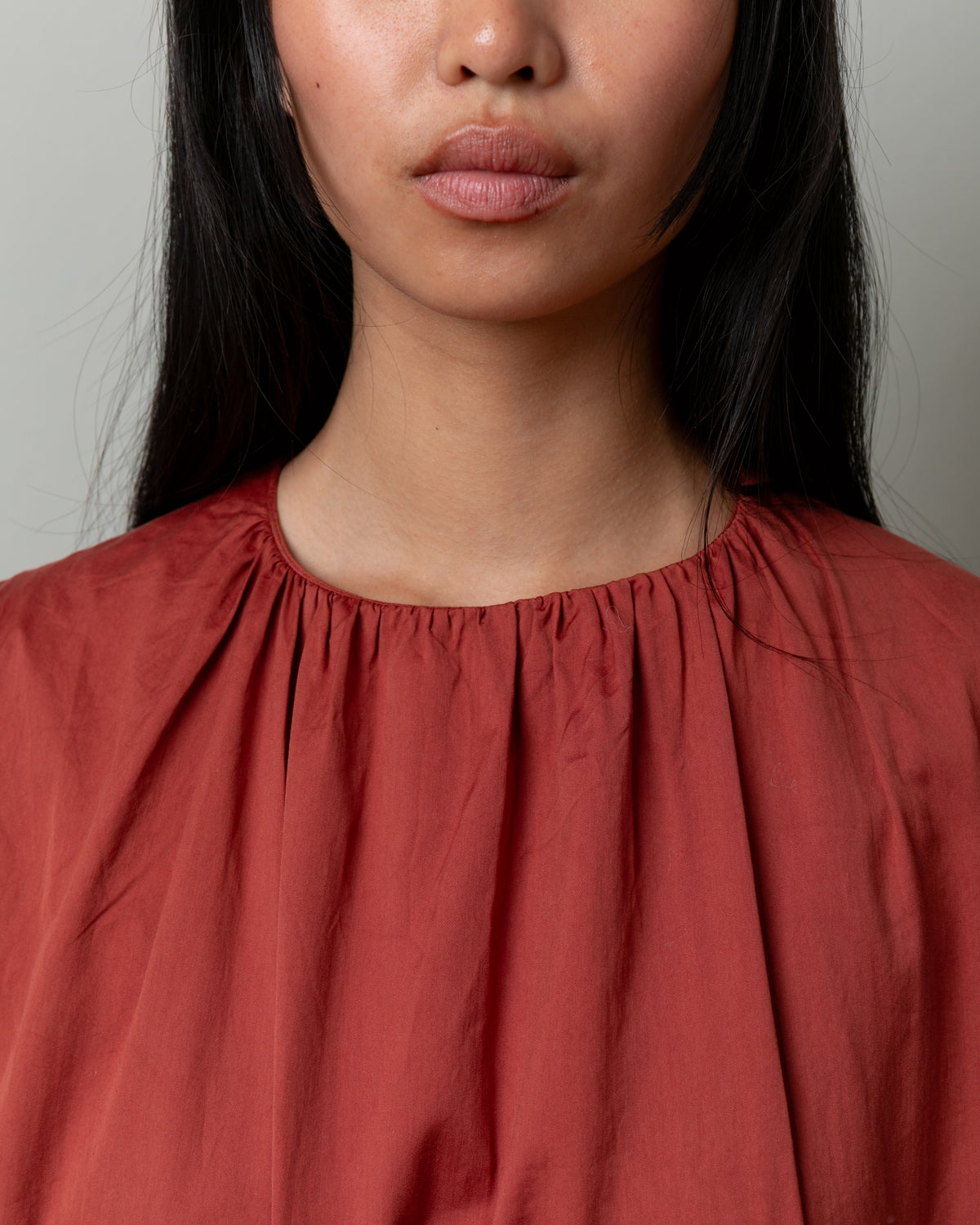 Pomme Ruchee Twill Cotton Silk Dress - Brick