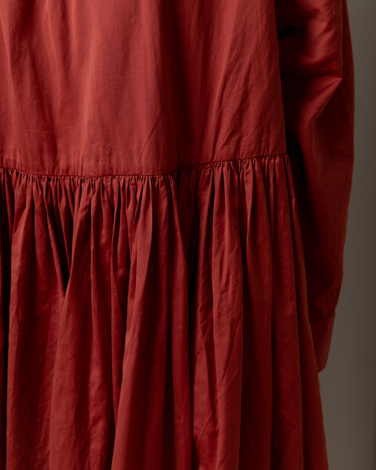 Pomme Ruchee Twill Cotton Silk Dress - Brick