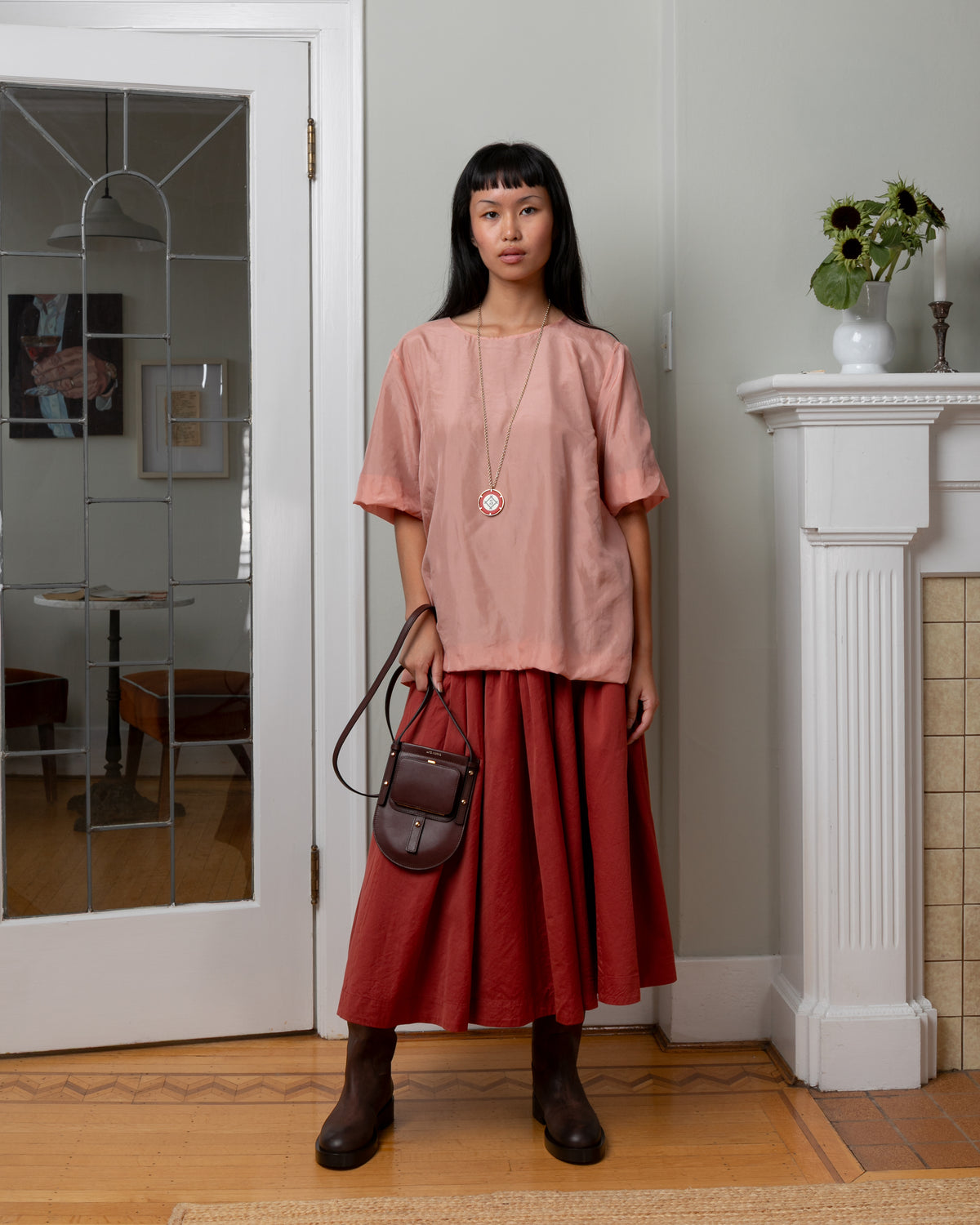 Bb Pleat Twill Cotton Silk Skirt - Brick
