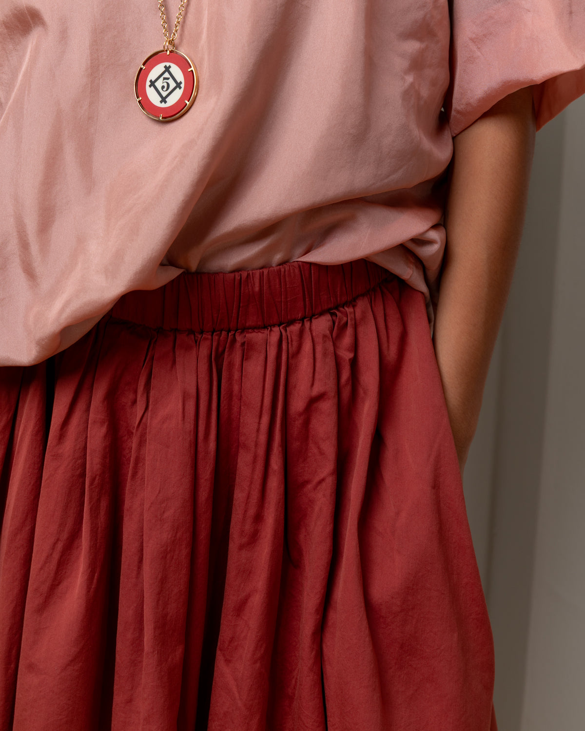 Bb Pleat Twill Cotton Silk Skirt - Brick