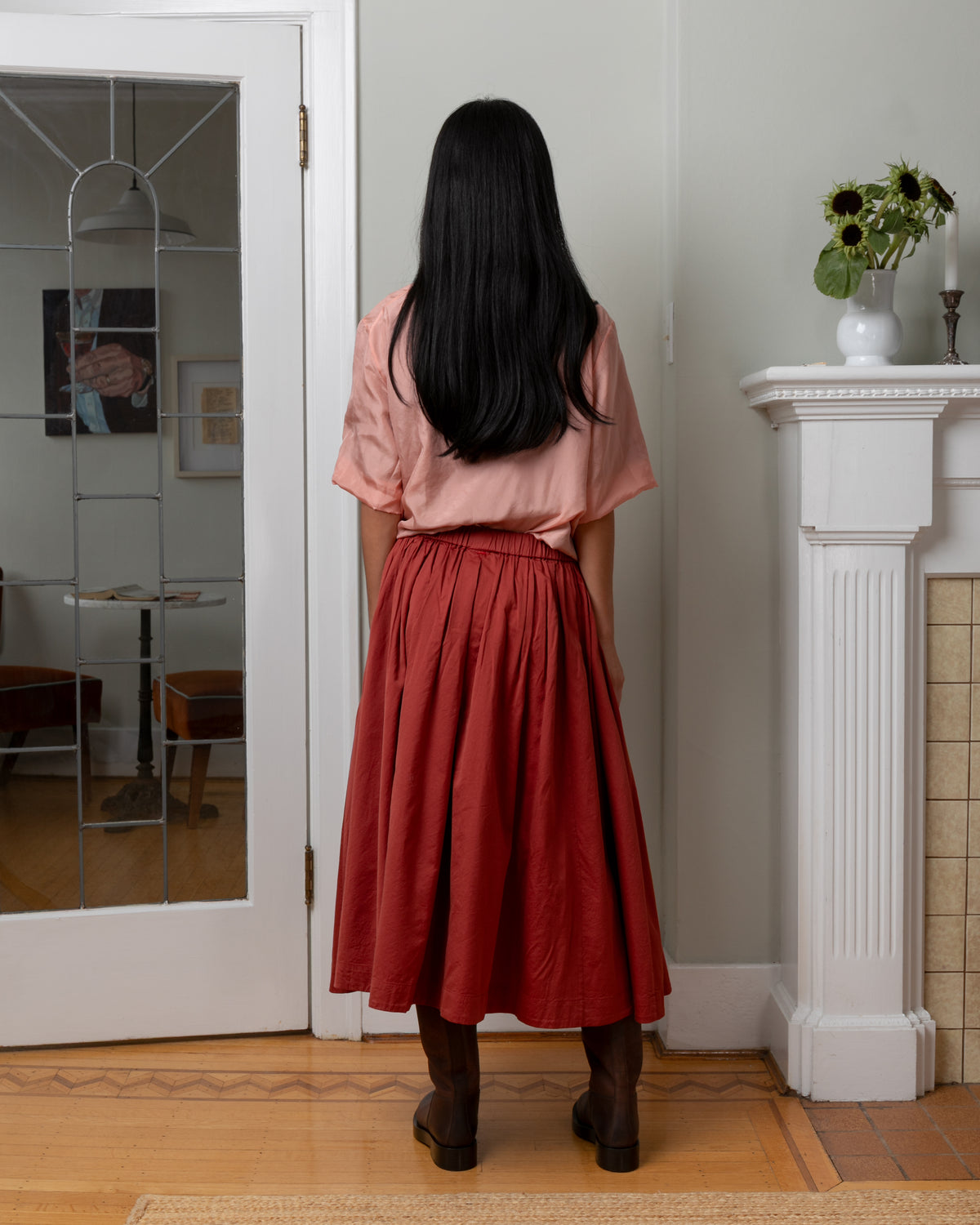 Bb Pleat Twill Cotton Silk Skirt - Brick