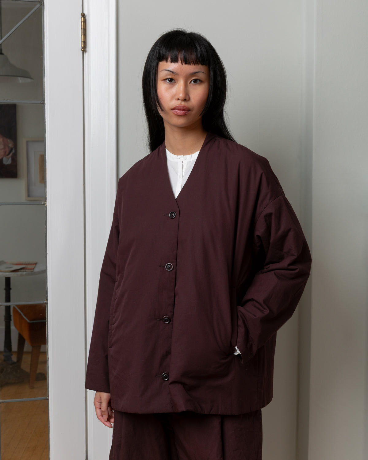 Juliane Chalk Poplin Jacket - Ebony