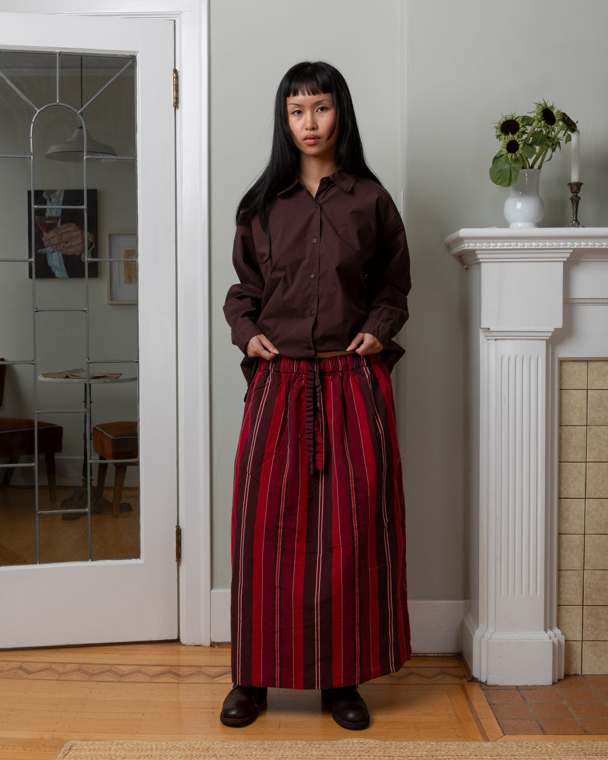 Jennie Paper Cotton Skirt - Reds Stripes