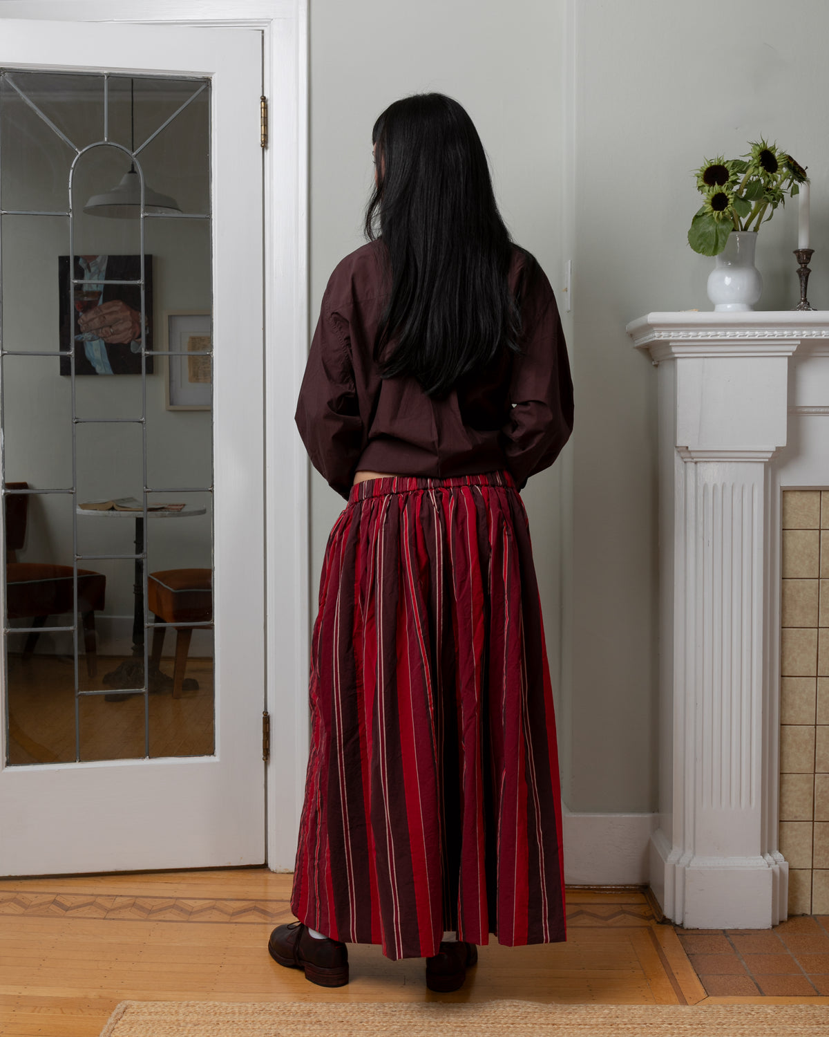 Jennie Paper Cotton Skirt - Reds Stripes